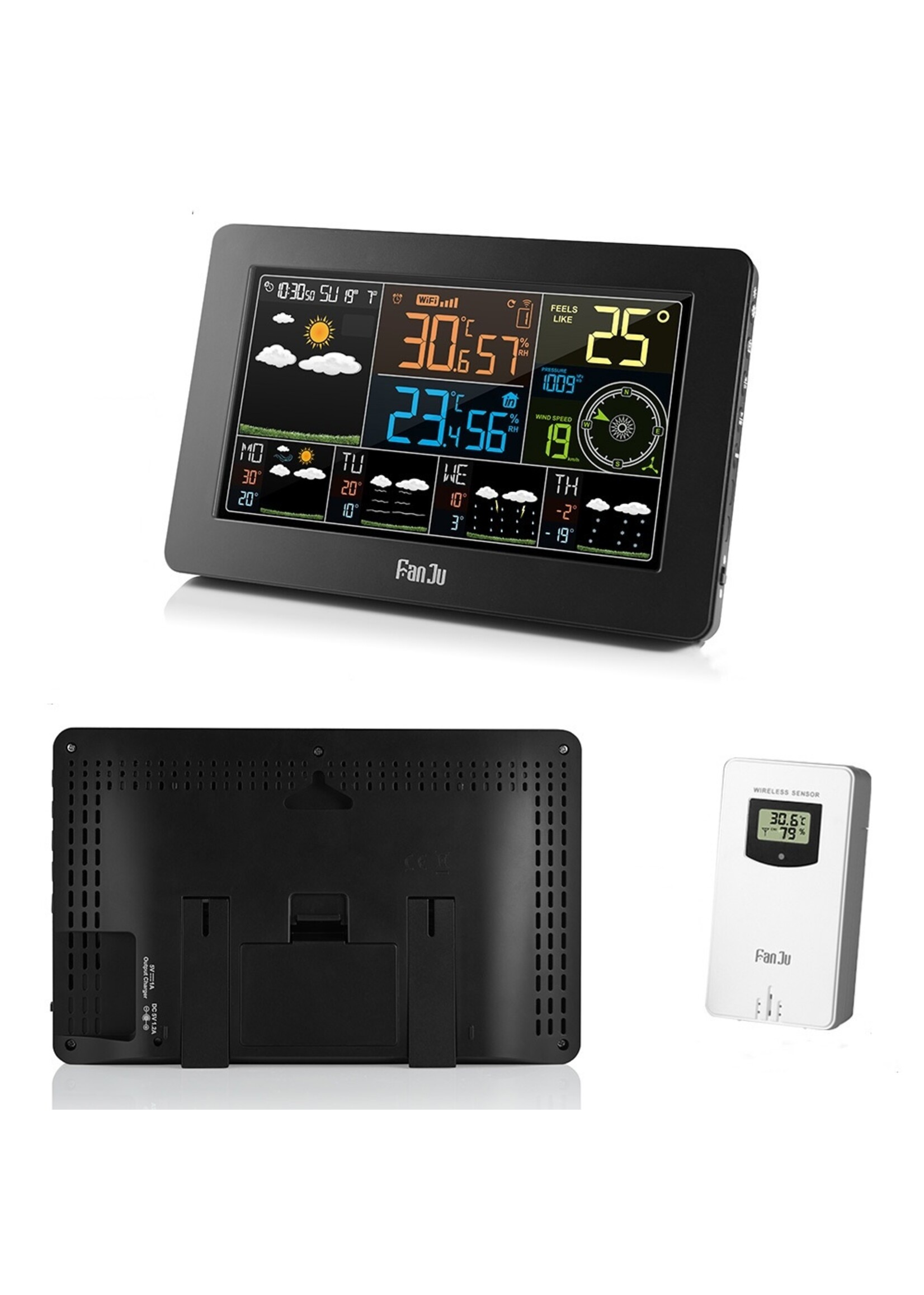 FanJu FJW4 Digitale Wekker Weerstation wifi Binnen Buiten Temperatuur Vochtigheid Klok