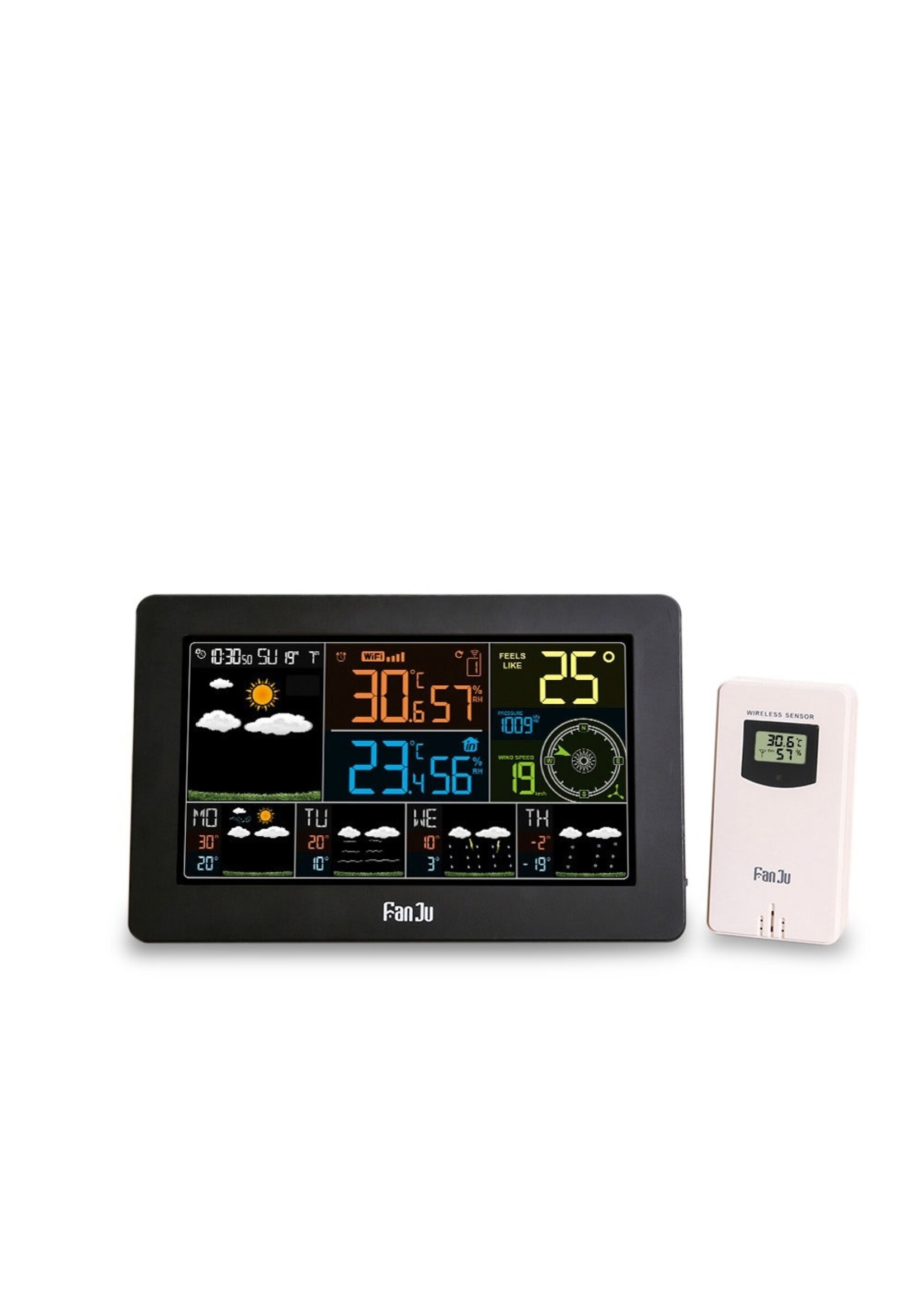 FanJu FJW4 Digitale Wekker Weerstation wifi Binnen Buiten Temperatuur Vochtigheid Klok