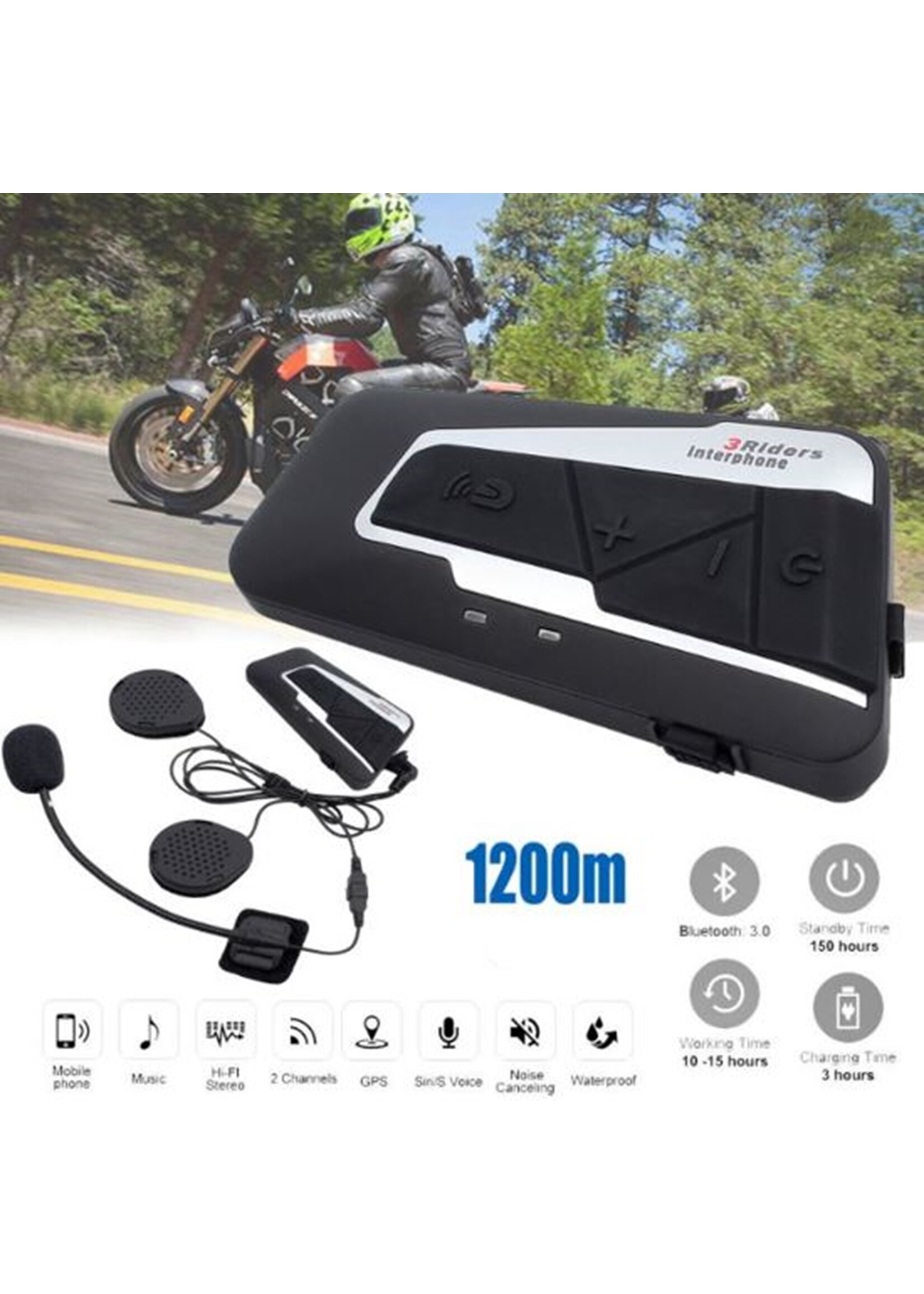 Motor headset intercom multifunctionele waterdichte bluetooth T9S-V3 -helm interphone max 1300 meter