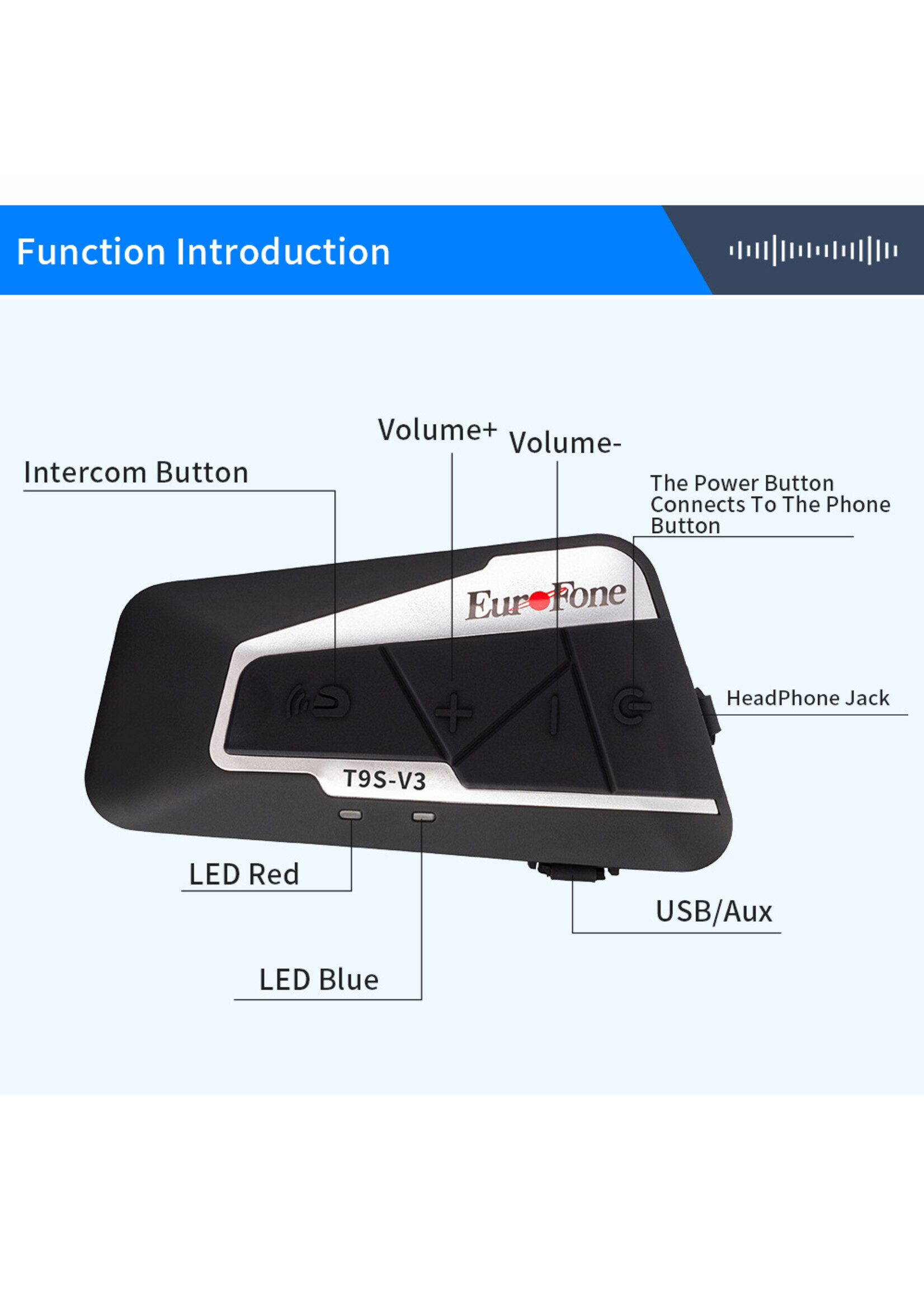 Motor headset intercom multifunctionele waterdichte bluetooth T9S-V3 -helm interphone max 1300 meter