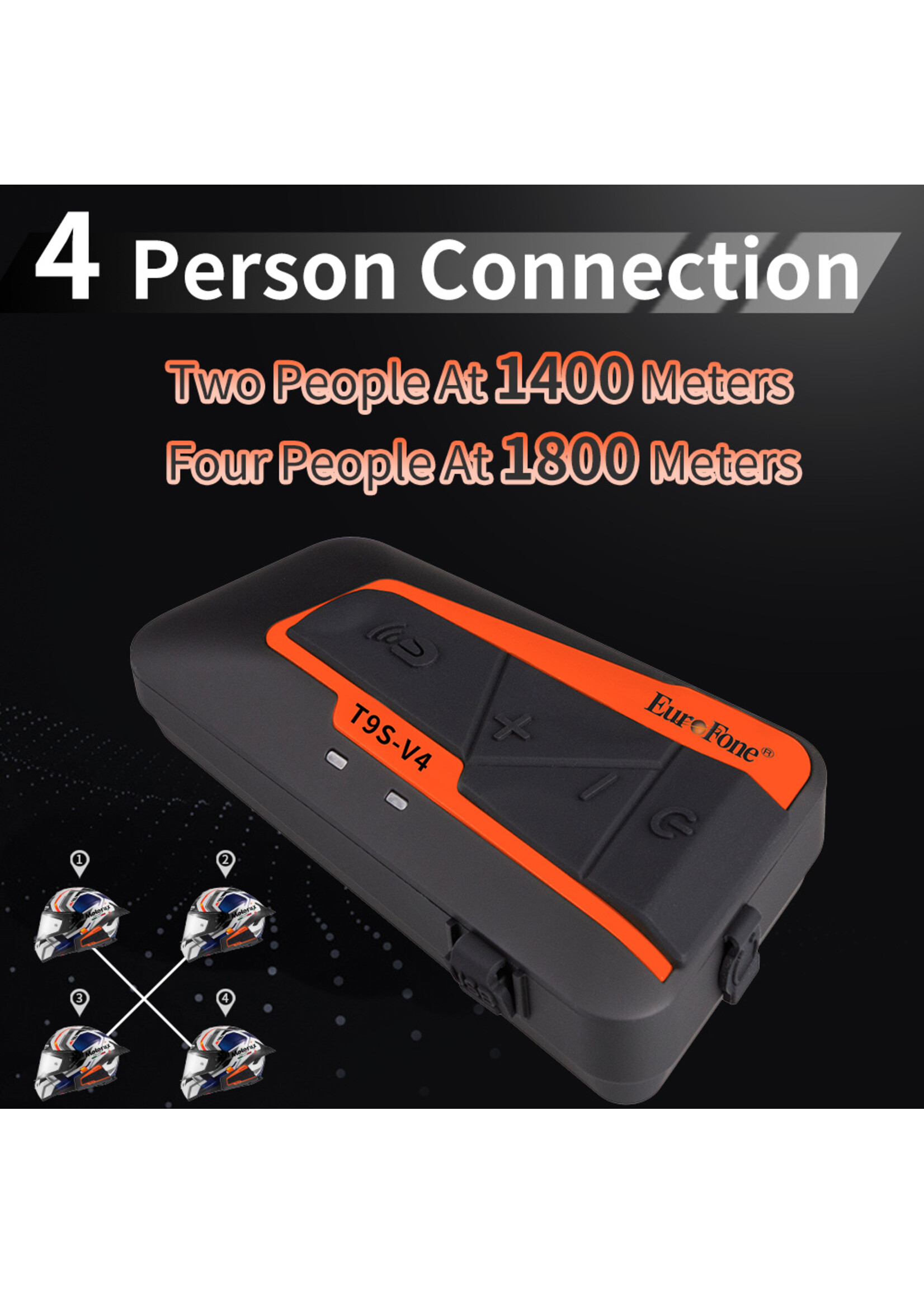 1 STUKS Motor headset intercom multifunctionele waterdichte bluetooth T9S-V4 -helm interphone max 1300 meter