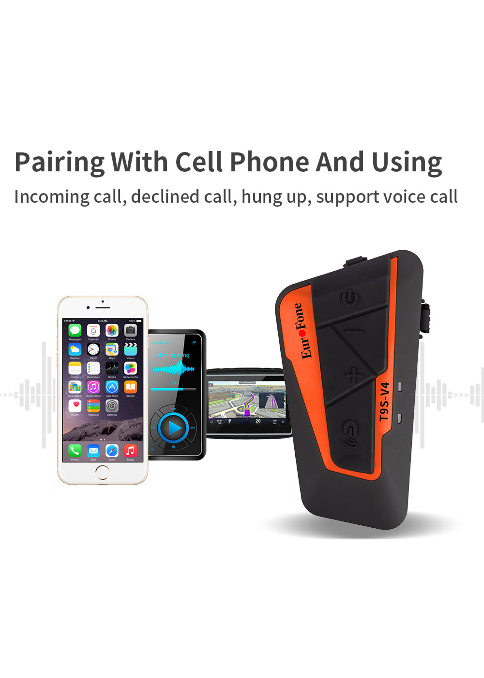 1 STUKS Motor headset intercom multifunctionele waterdichte bluetooth T9S-V4 -helm interphone max 1300 meter