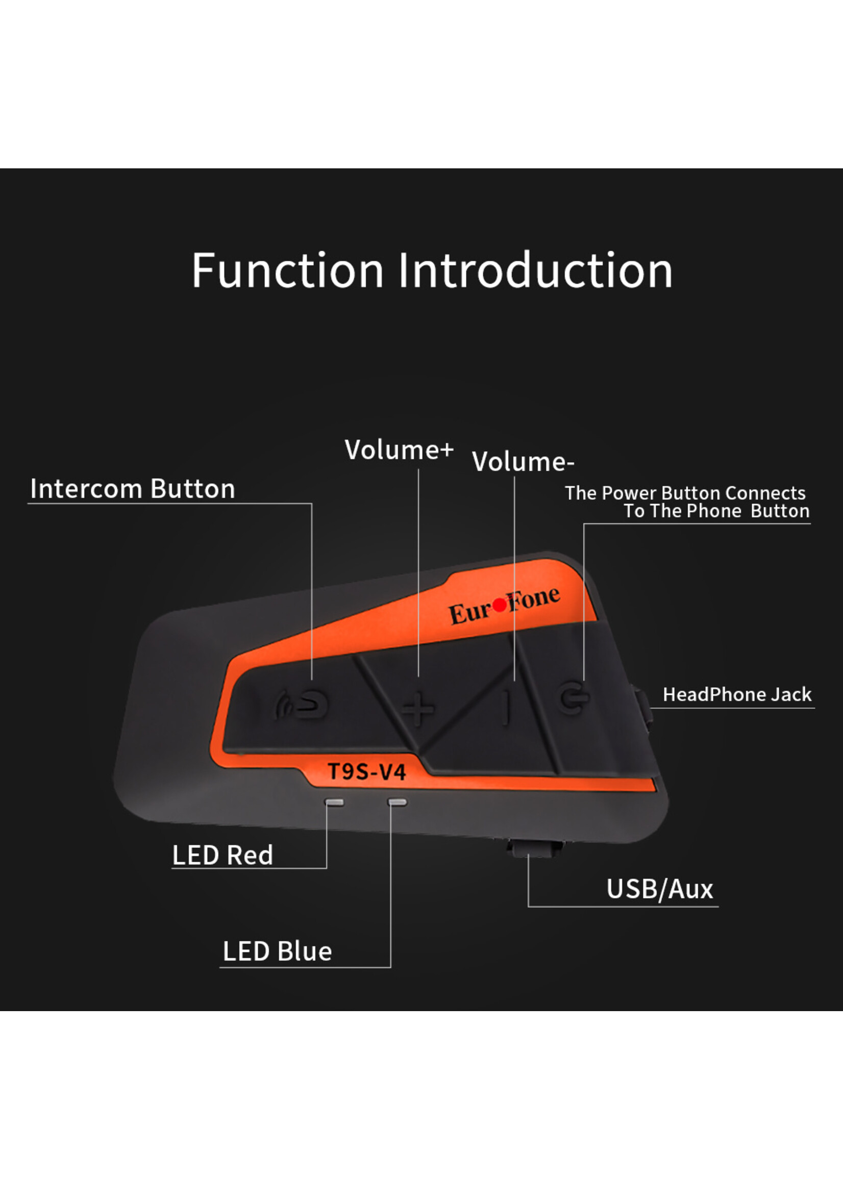 1 STUKS Motor headset intercom multifunctionele waterdichte bluetooth T9S-V4 -helm interphone max 1300 meter