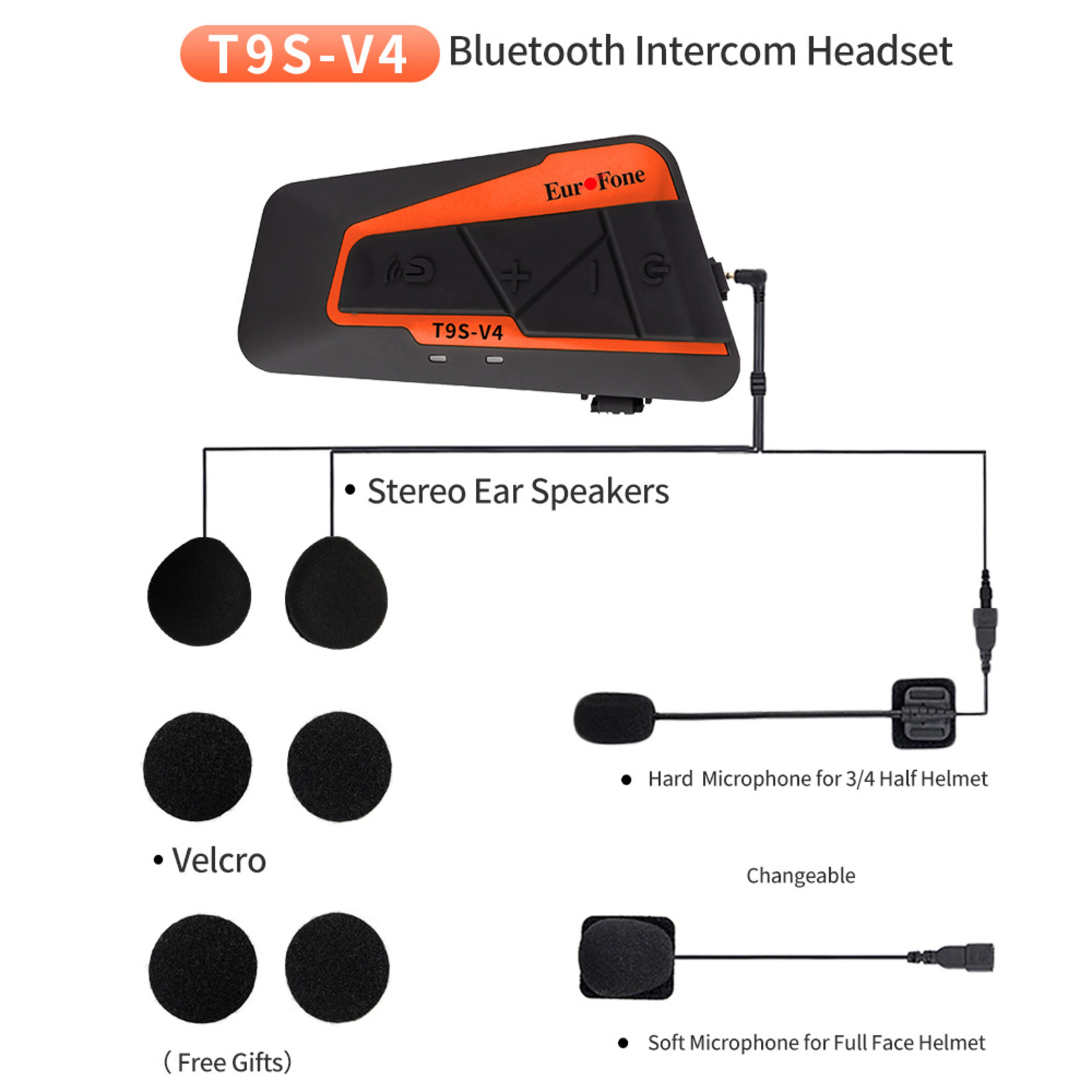 1 STUKS Motor headset intercom multifunctionele waterdichte bluetooth T9S-V4 -helm interphone max 1300 meter