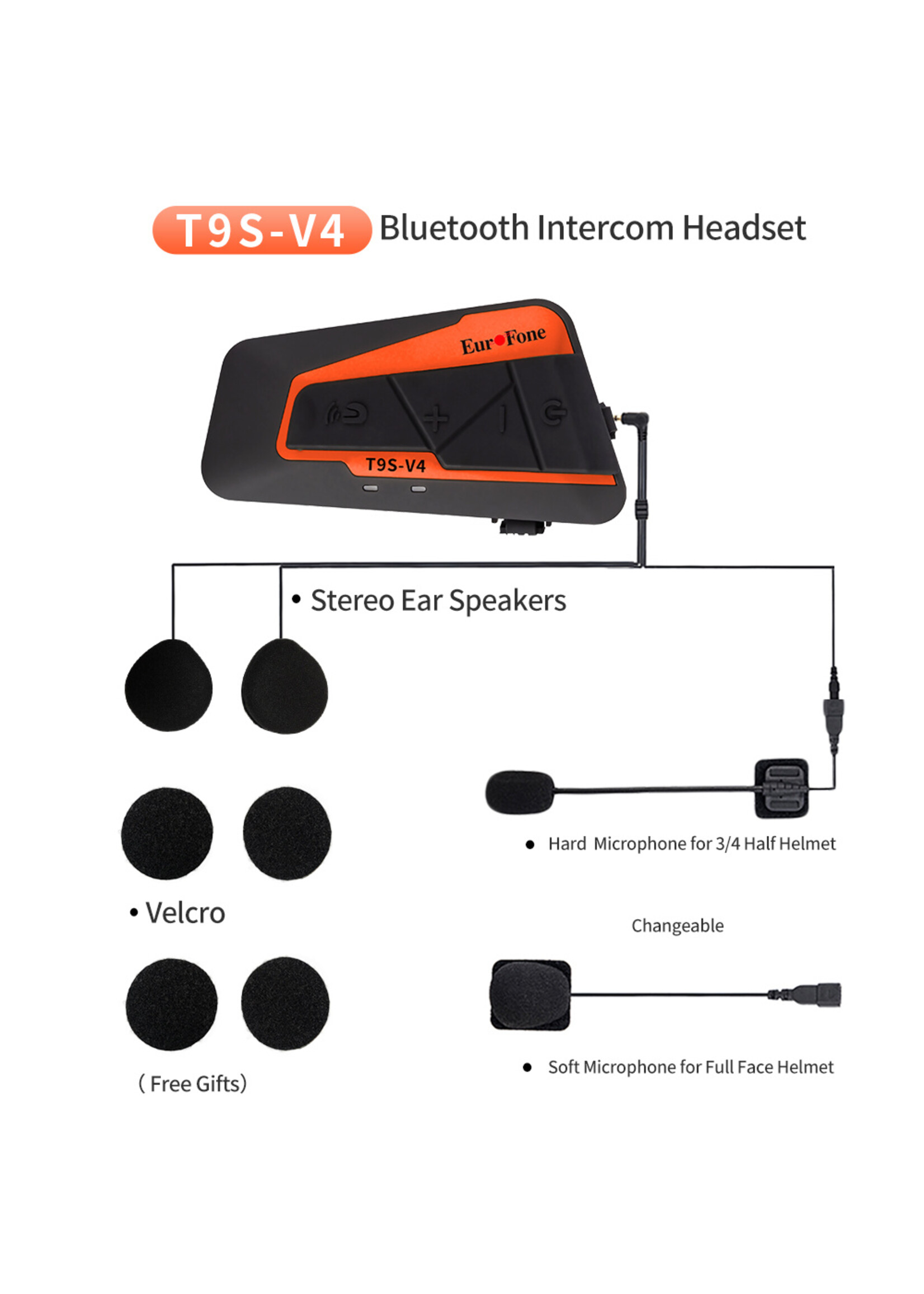 1 STUKS Motor headset intercom multifunctionele waterdichte bluetooth T9S-V4 -helm interphone max 1300 meter