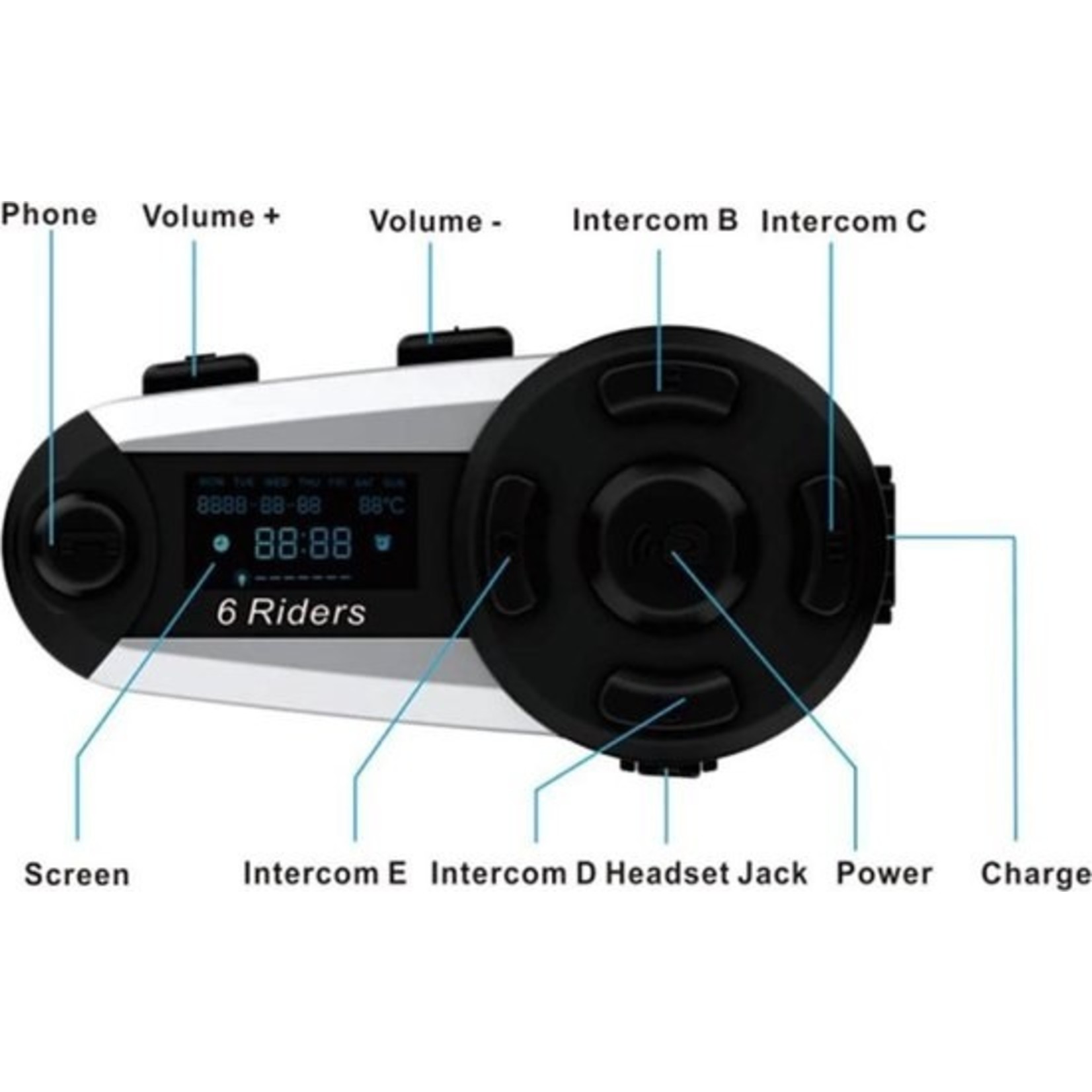 V6 Plus Bluetooth Motorhelm Intercom Headset Interphone 1200M 6 Rider FM