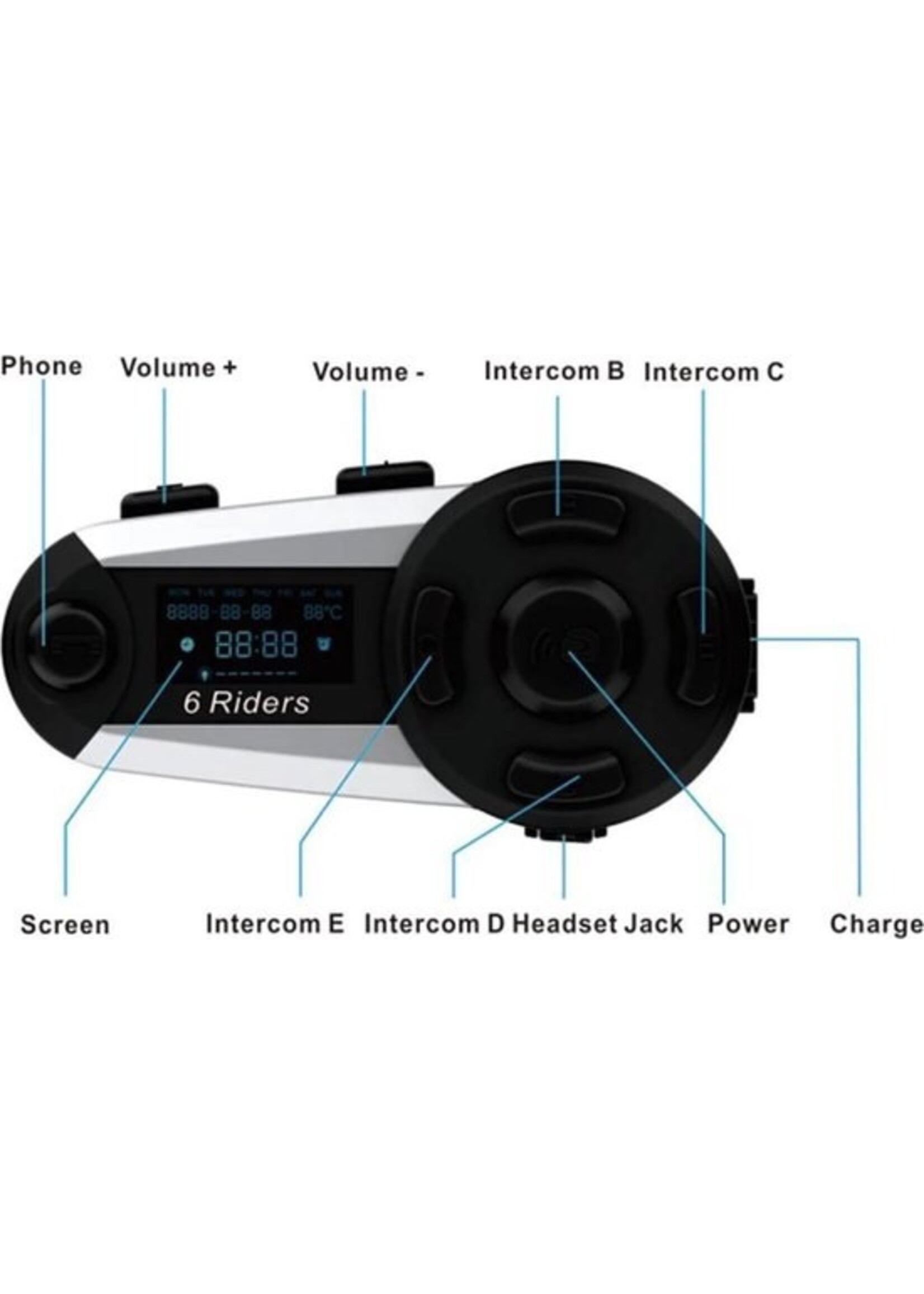 V6 Plus Bluetooth Motorhelm Intercom Headset Interphone 1200M 6 Rider FM