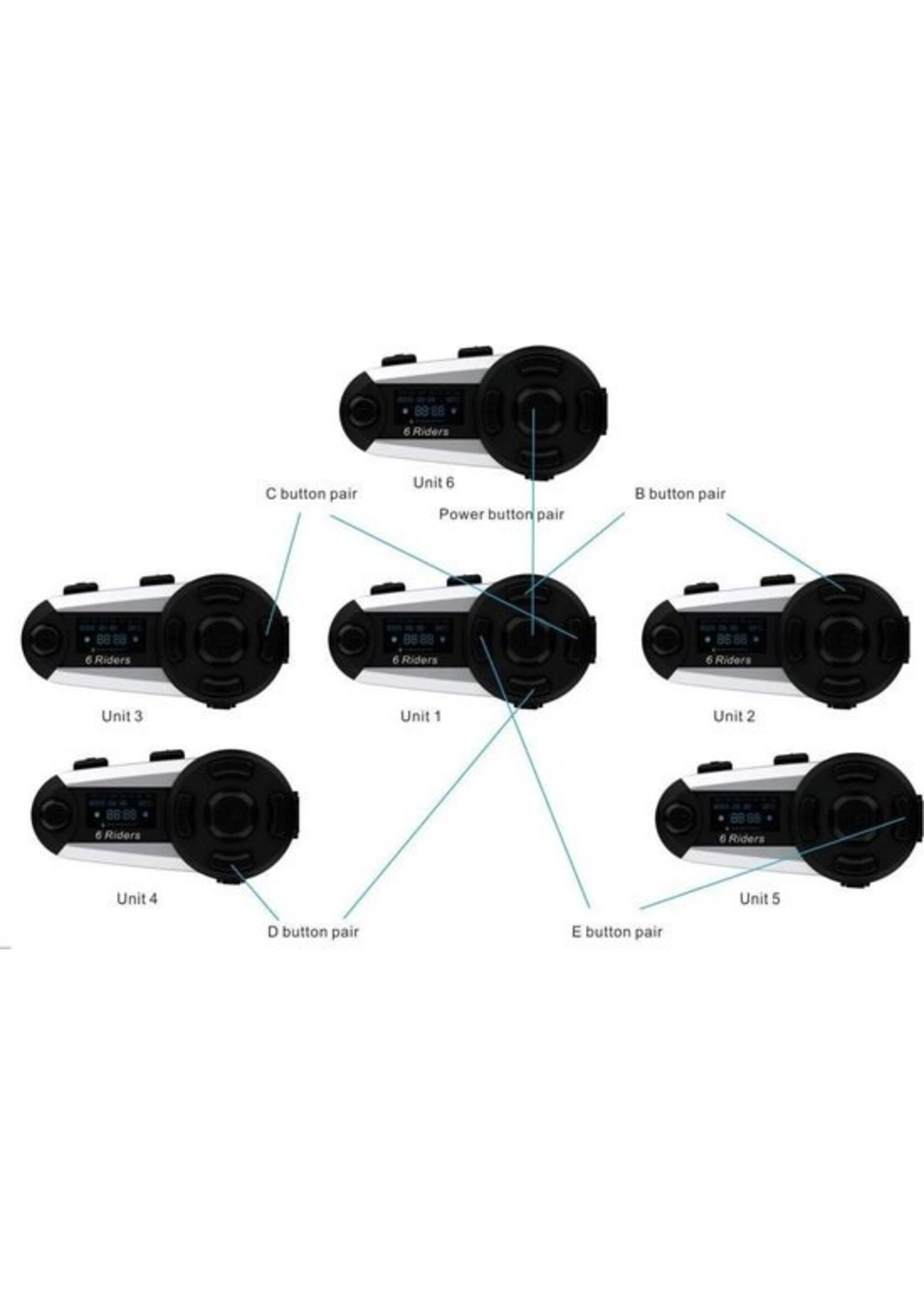 V6 Plus Bluetooth Motorhelm Intercom Headset Interphone 1200M 6 Rider FM