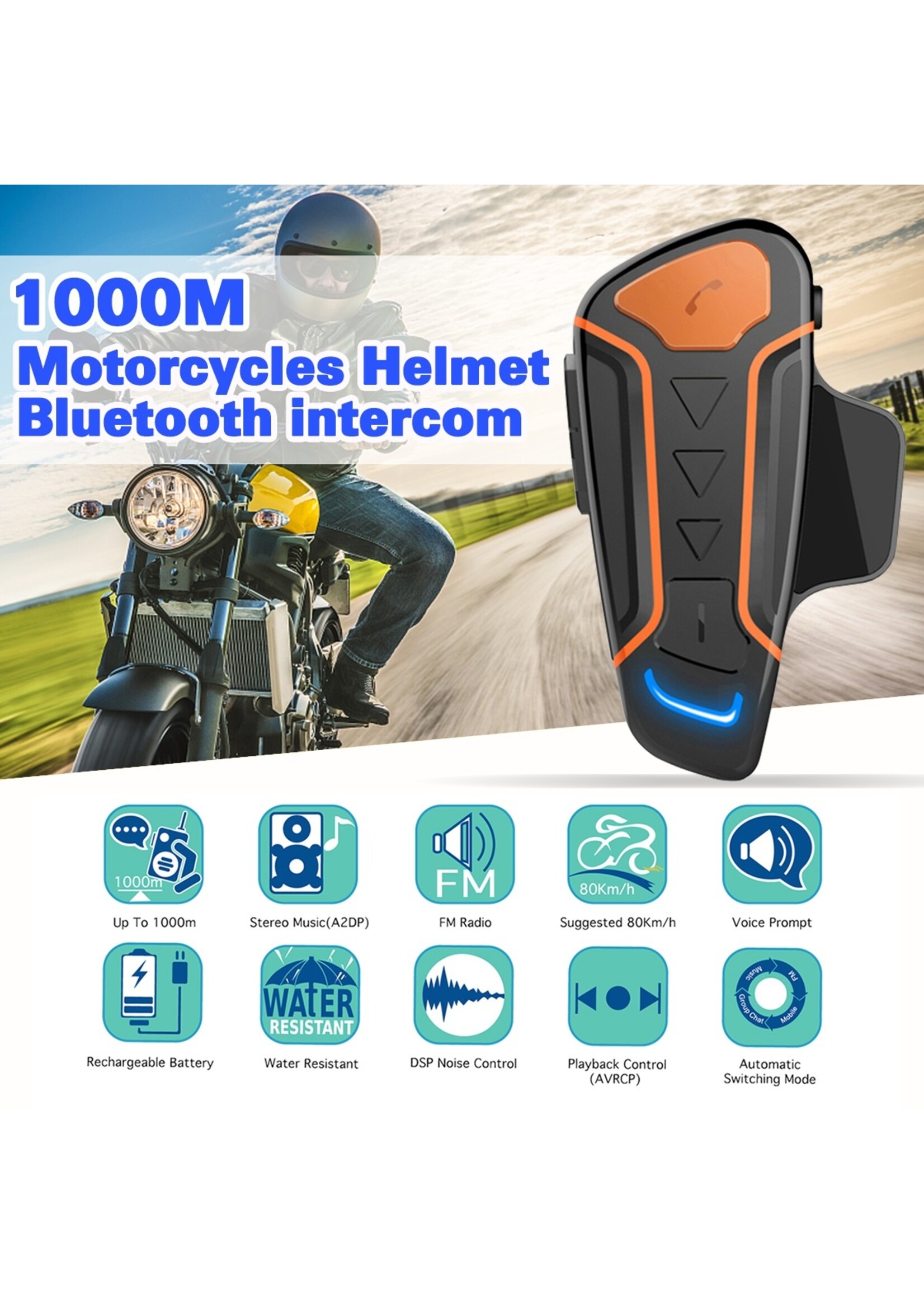 WT003 Bluetooth-communicatiesysteem voor motorfietsen.