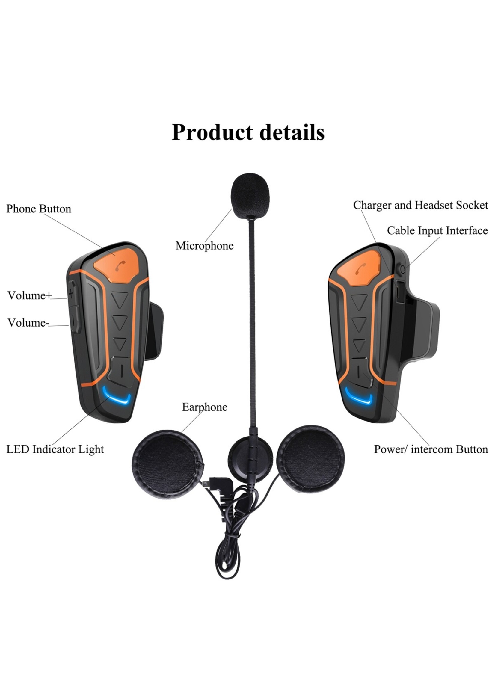 WT003 Bluetooth-communicatiesysteem voor motorfietsen.