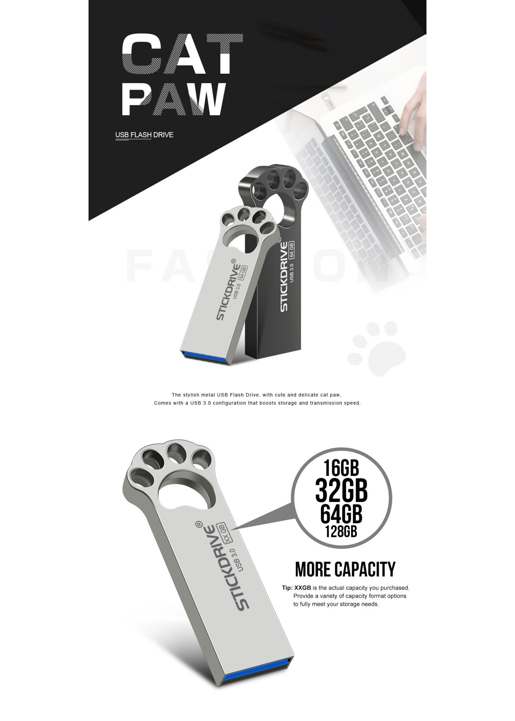 Usb flash drive 32 gb metalen USB 3.0 zilveren pendrive - grijs