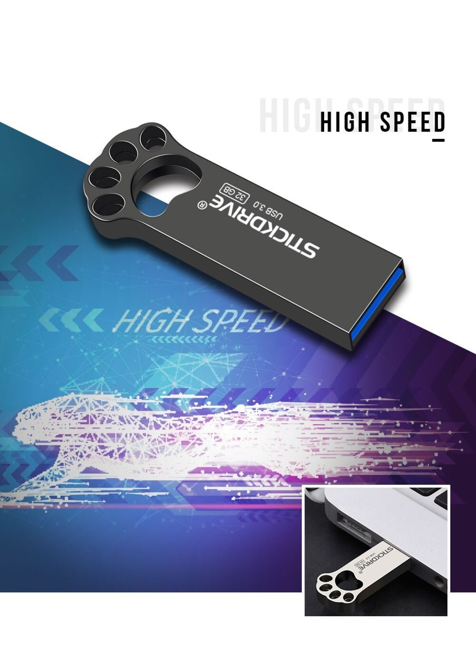 Usb flash drive 32 gb metalen USB 3.0 zilveren pendrive - grijs