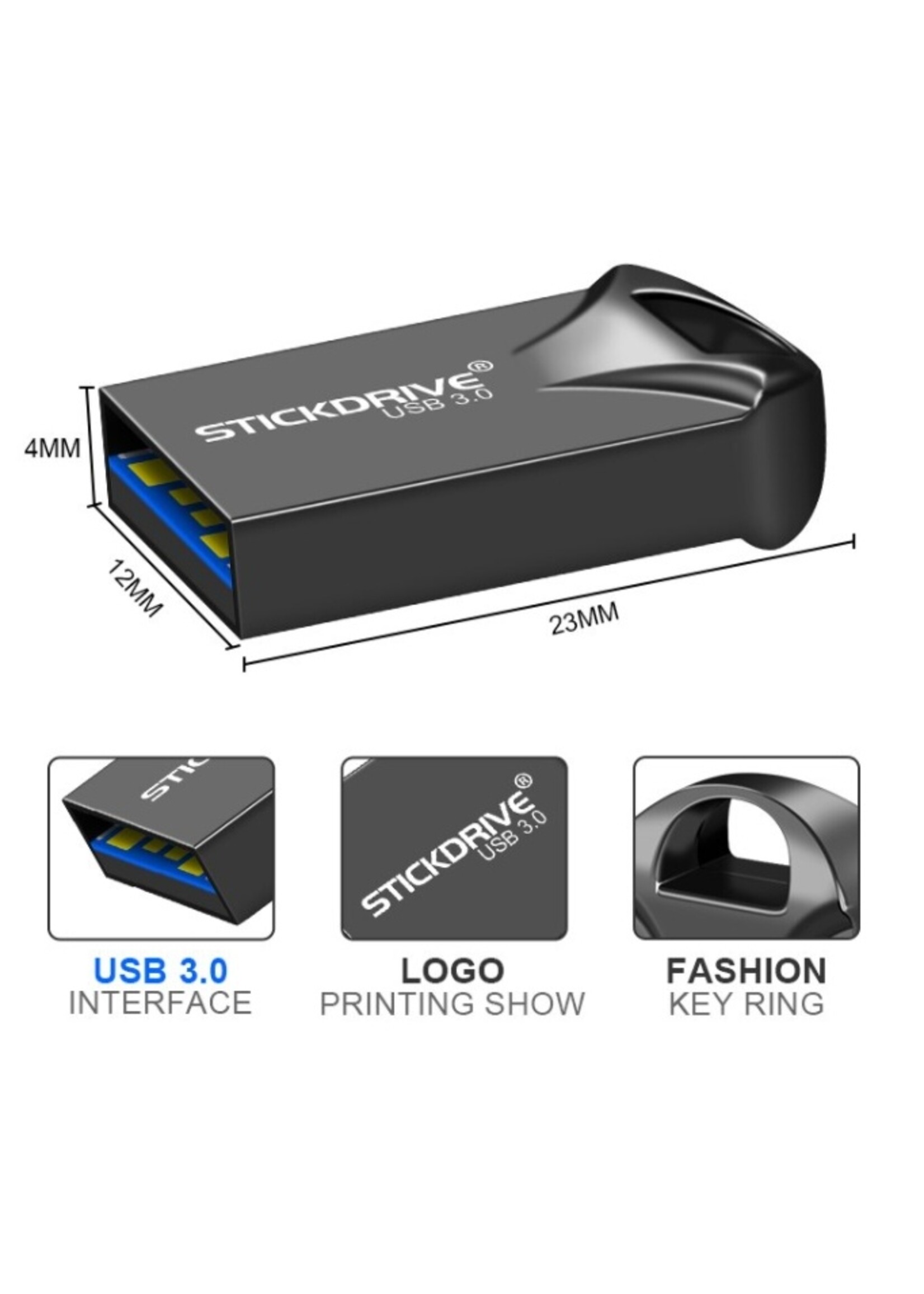 USB 3.0 metalen flashdrive sleutelhanger USB-geheugensticks Snelheid USB3.0-zwart
