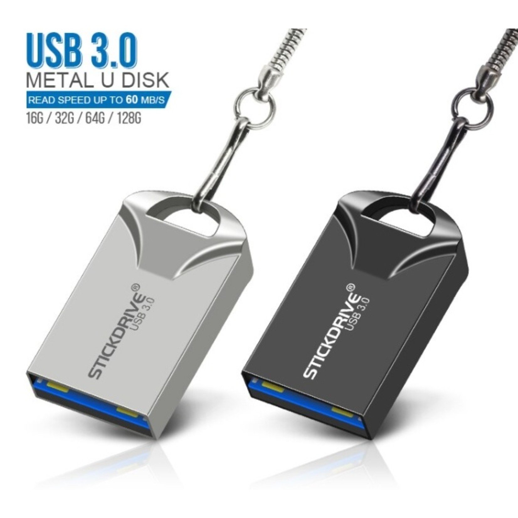 USB 3.0 metalen flashdrive sleutelhanger USB-geheugensticks Snelheid USB3.0-zwart