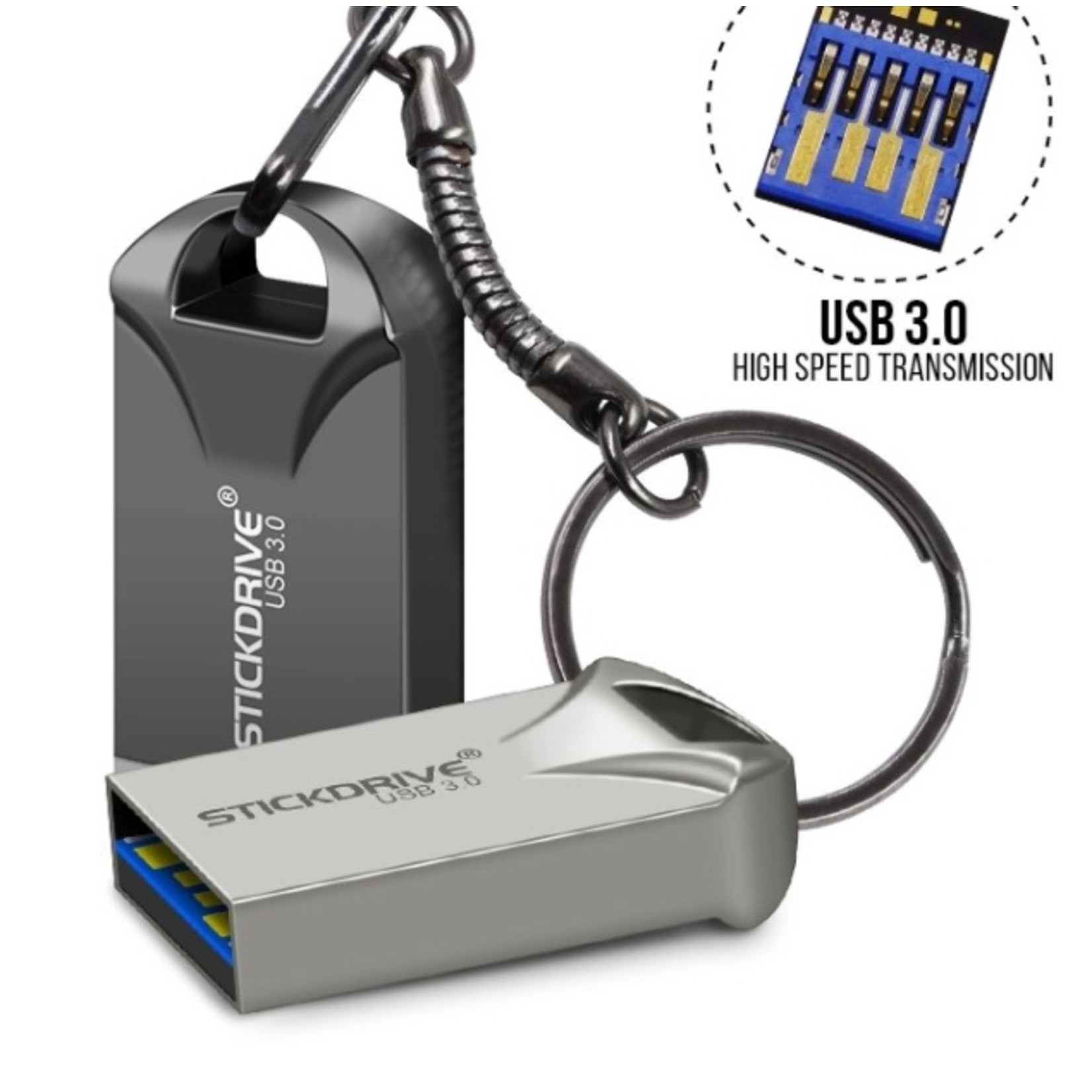 USB 3.0 metalen flashdrive sleutelhanger USB-geheugensticks Snelheid USB3.0-zwart