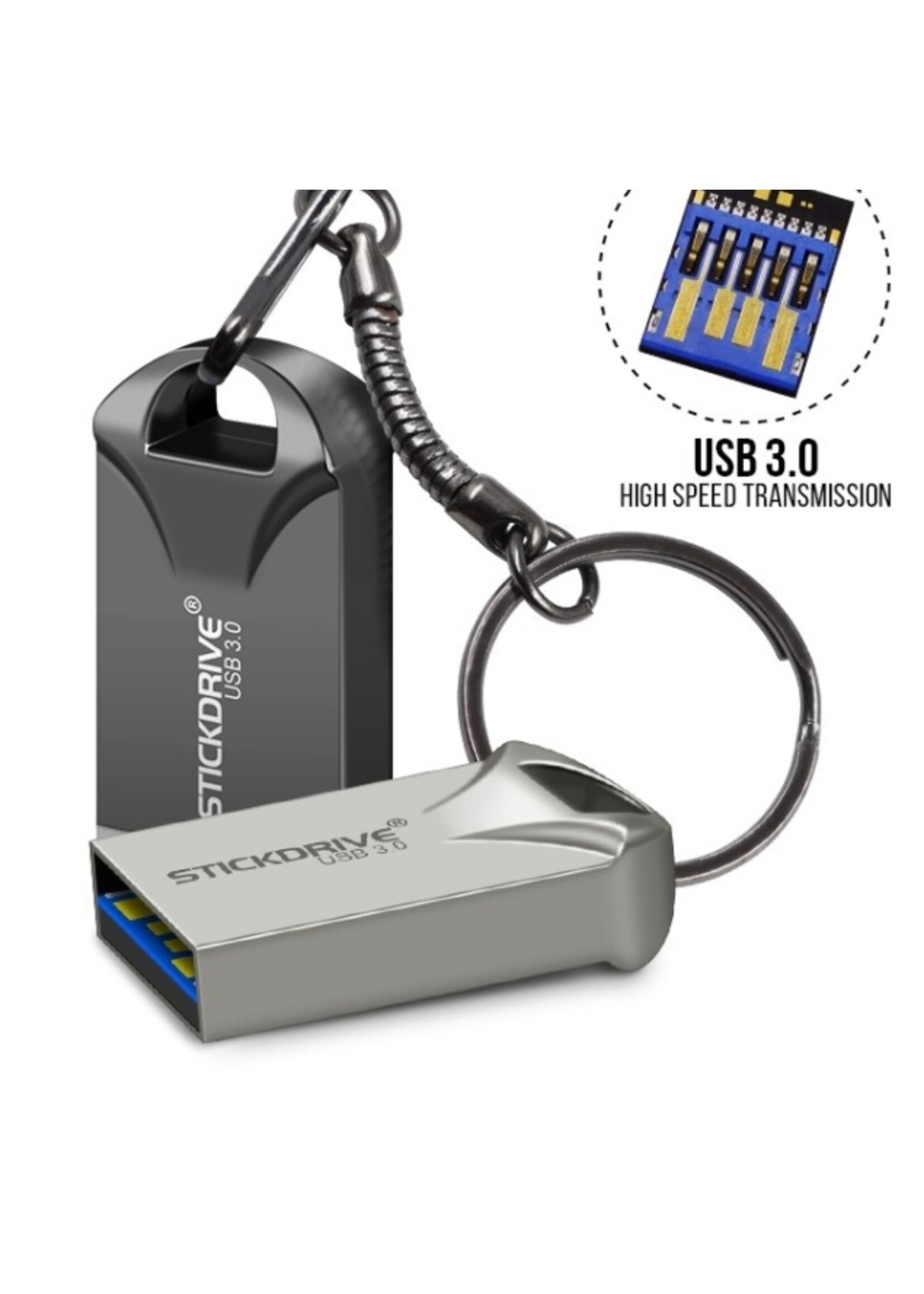 USB 3.0 metalen flashdrive sleutelhanger USB-geheugensticks Snelheid USB3.0 - grijs