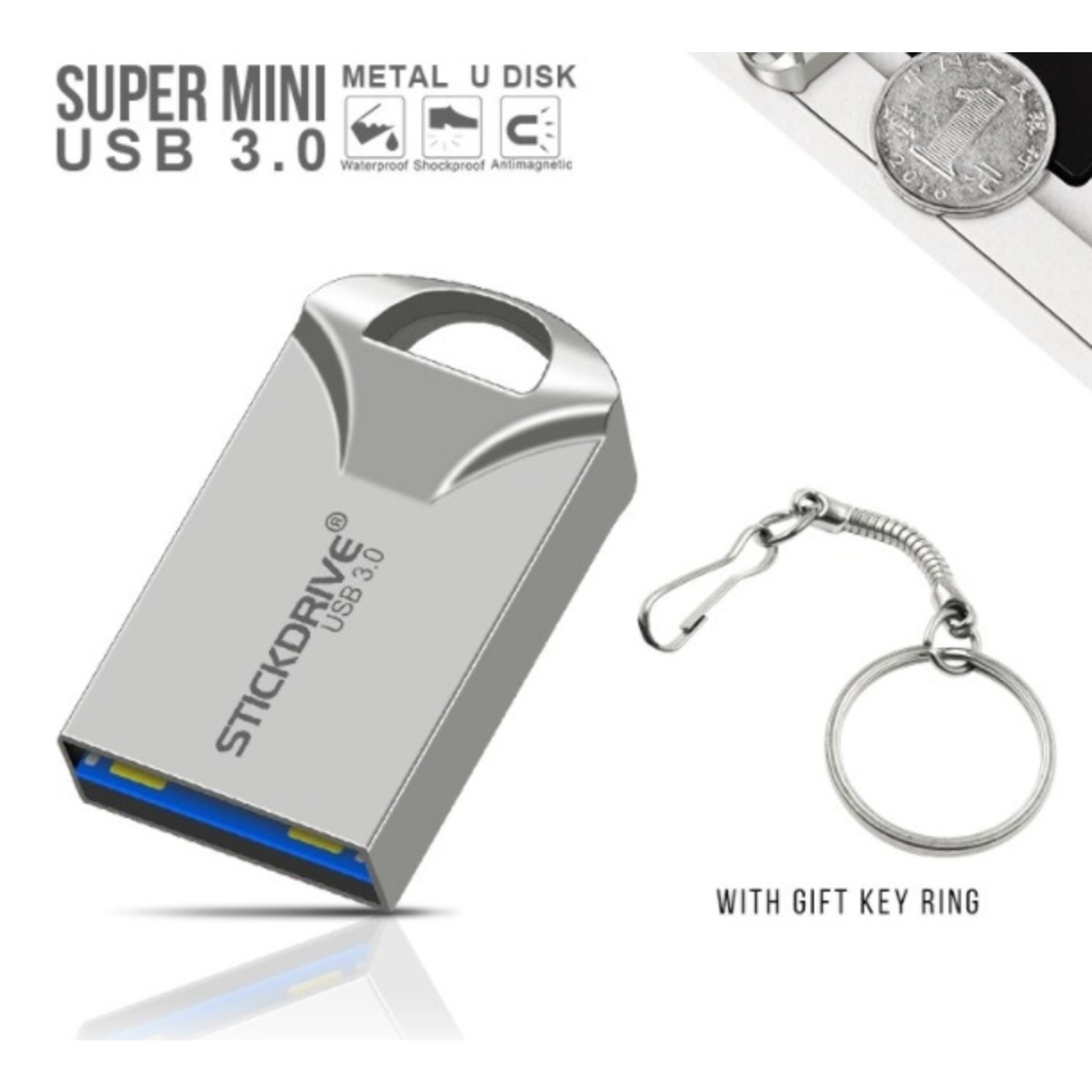 USB 3.0 metalen flashdrive sleutelhanger USB-geheugensticks Snelheid USB3.0 - grijs