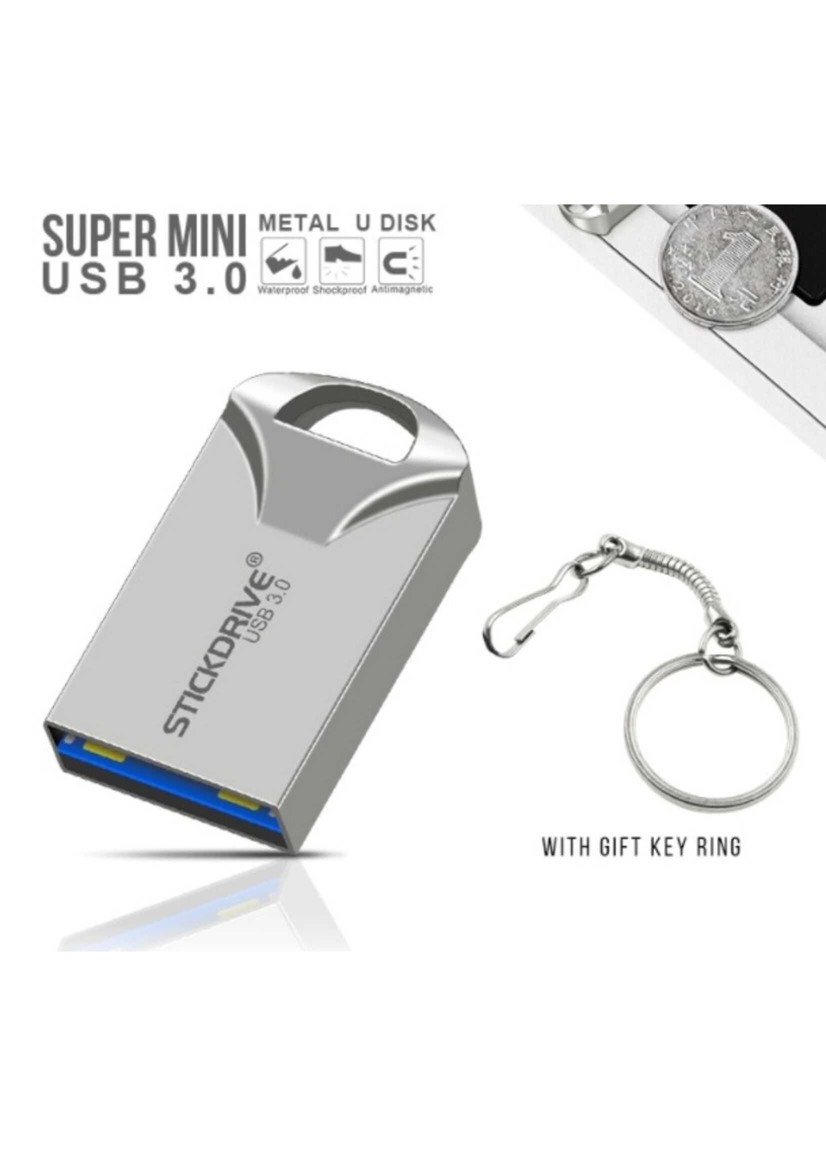 USB 3.0 metalen flashdrive sleutelhanger USB-geheugensticks Snelheid USB3.0 - grijs