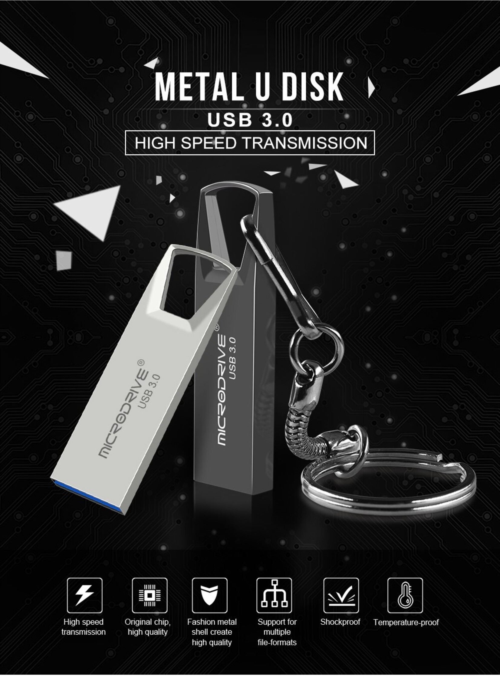Hoge snelheid USB 3.0 mini-flashdrive Waterdichte USB-flashdrive-geheugensticks-zwart
