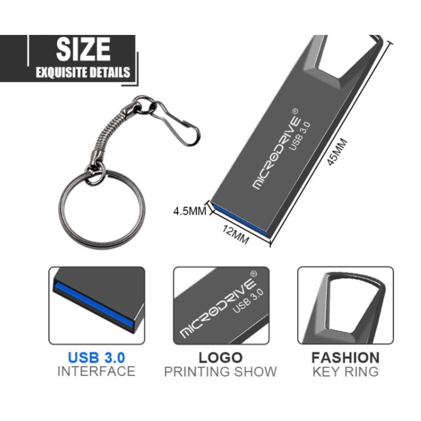 Hoge snelheid USB 3.0 mini-flashdrive Waterdichte USB-flashdrive-geheugensticks-zwart