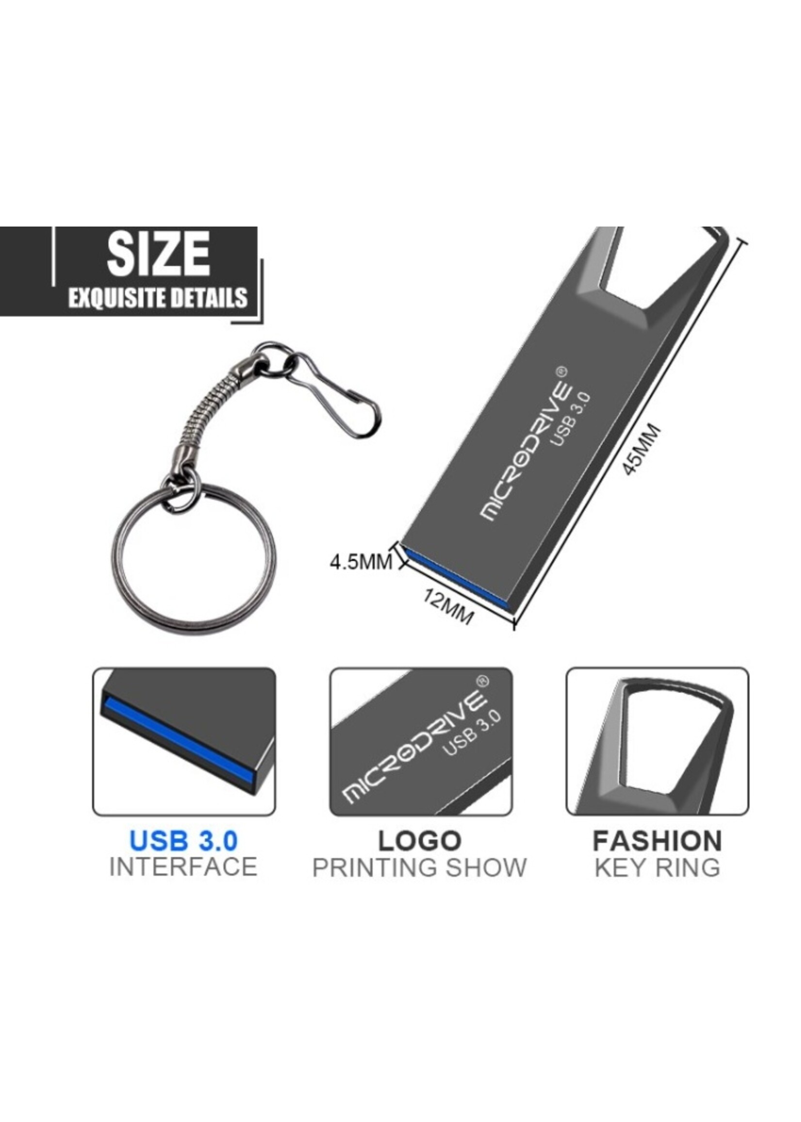 Hoge snelheid USB 3.0 mini-flashdrive Waterdichte USB-flashdrive-geheugensticks-zwart