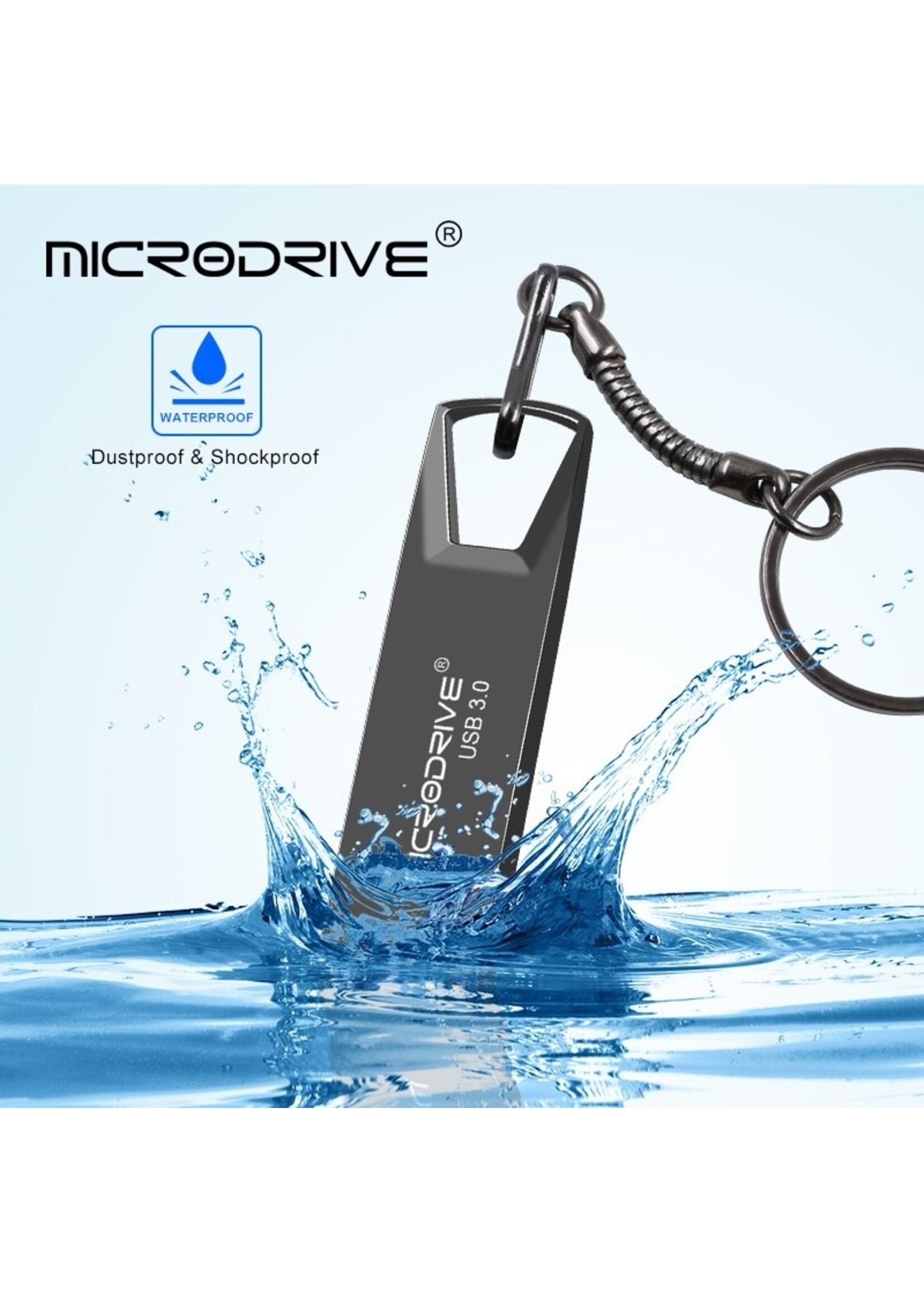 Hoge snelheid USB 3.0 mini-flashdrive Waterdichte USB-flashdrive-geheugensticks-grijs