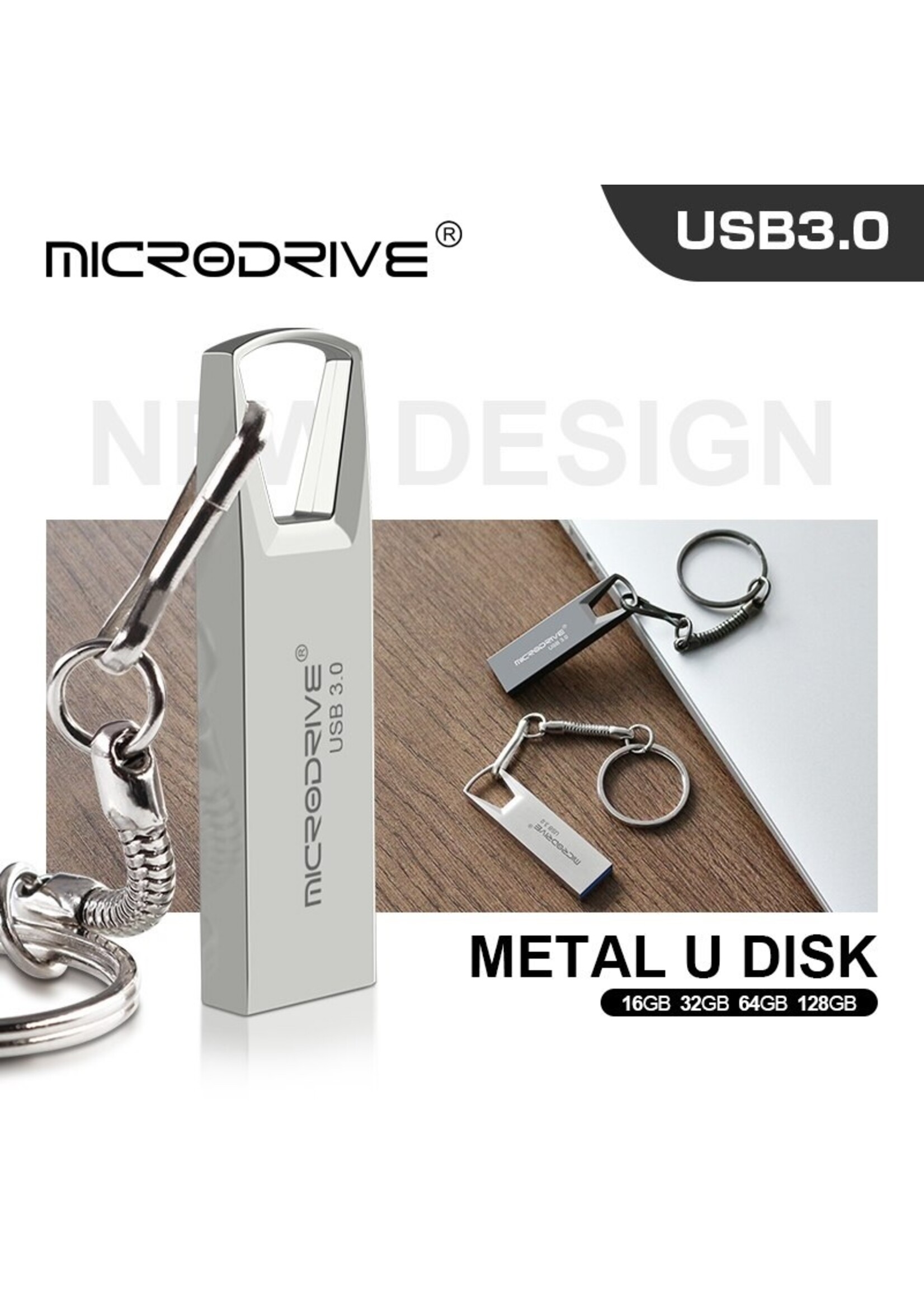 Hoge snelheid USB 3.0 mini-flashdrive Waterdichte USB-flashdrive-geheugensticks-grijs