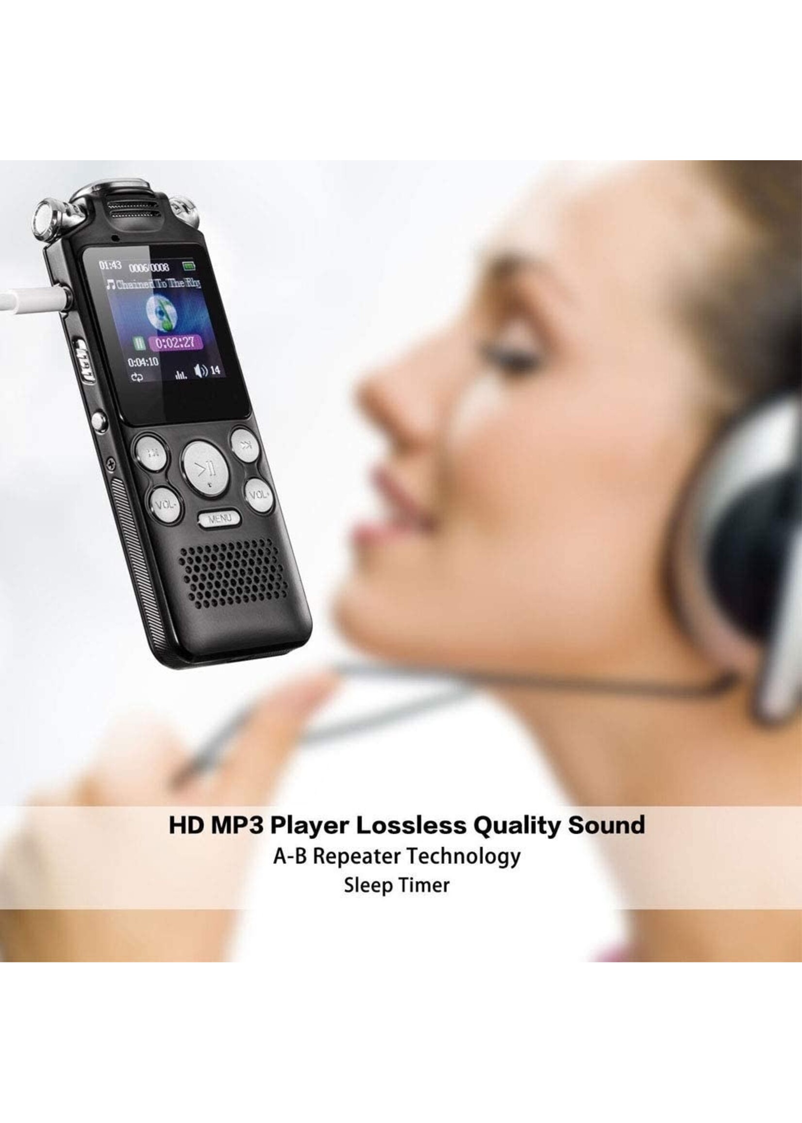 Draagbare spraakrecorder, dictafoon Ruisonderdrukking A-B herhalen Tweewegmicrofoon Lossless multifunctioneel USB-opladen voor