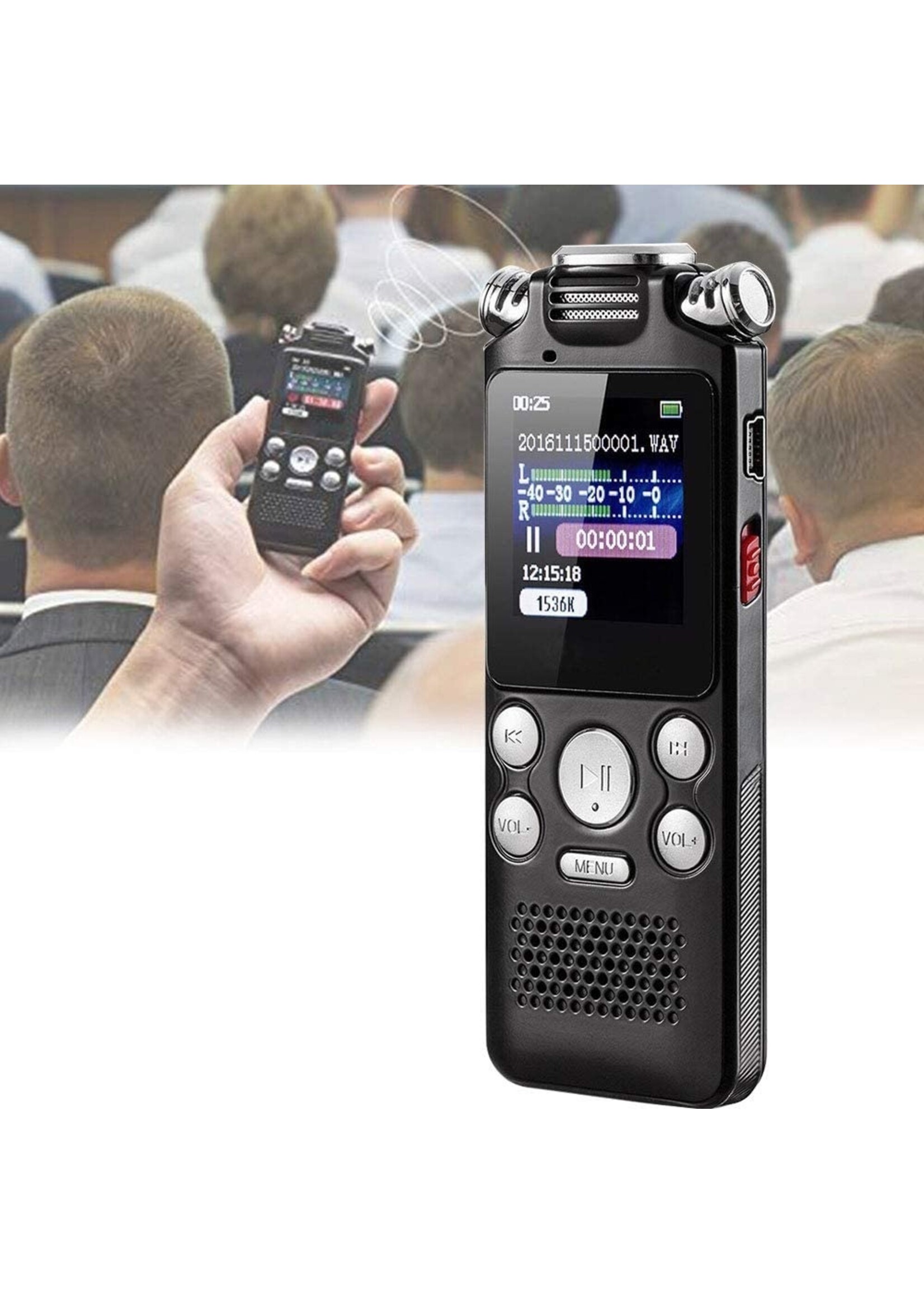 Draagbare spraakrecorder, dictafoon Ruisonderdrukking A-B herhalen Tweewegmicrofoon Lossless multifunctioneel USB-opladen voor