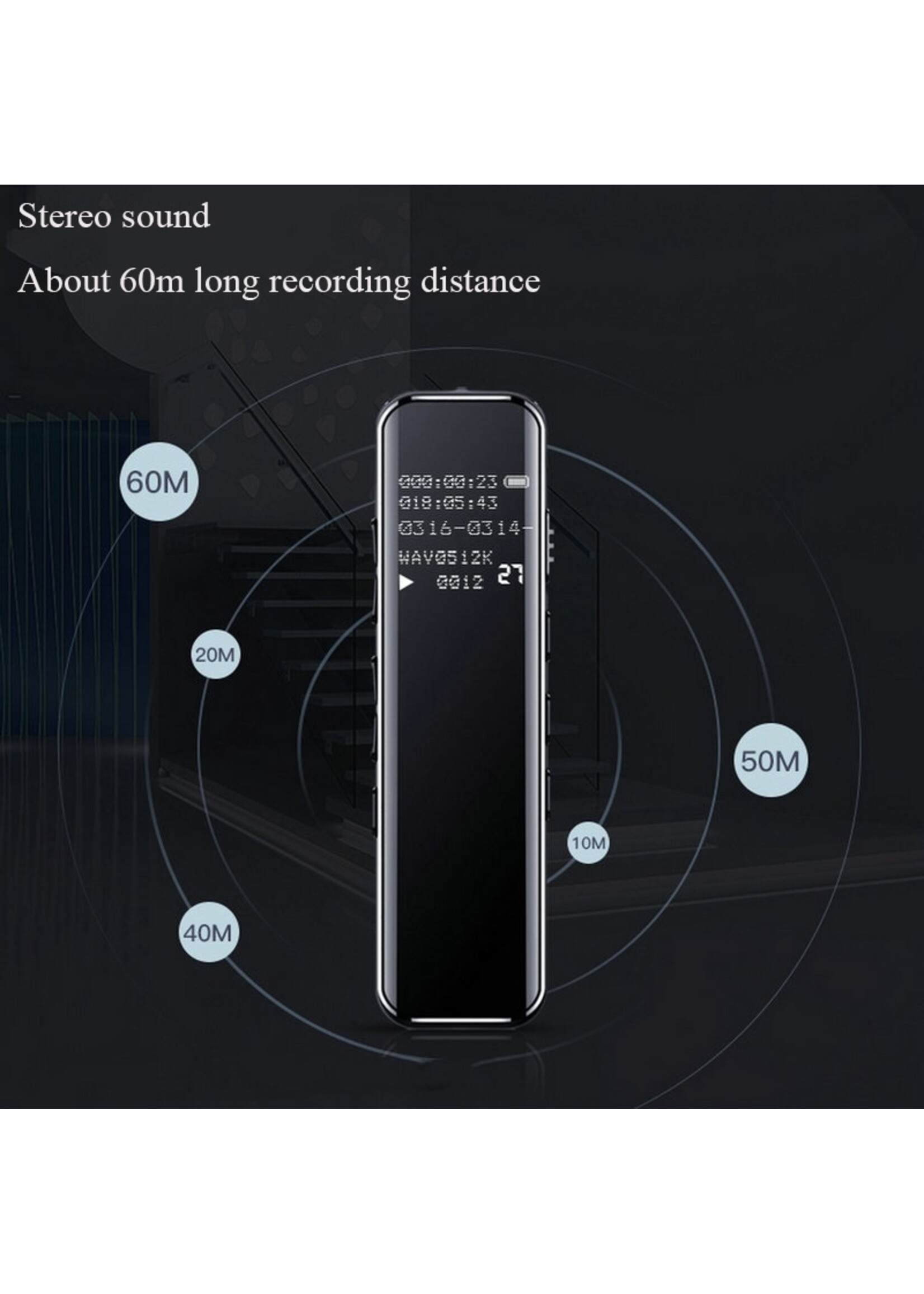 8gb Digitale spraakrecorder Sneltoets Geluid Audio-opname Dubbele microfoons Ruisonderdrukkingsvergrendeling 3D Edge Screen Spraakgestuurd