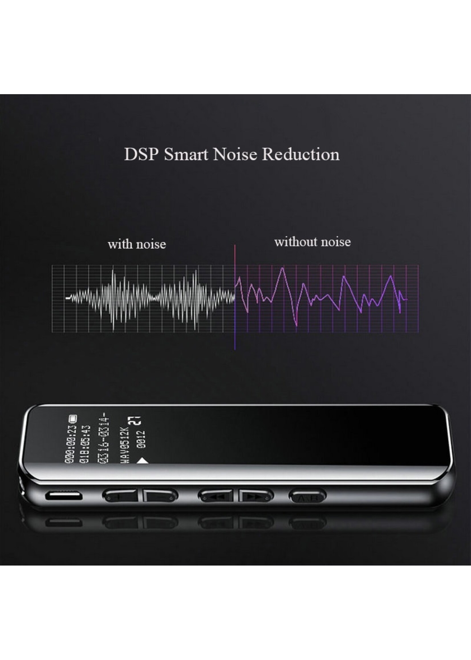 8gb Digitale spraakrecorder Sneltoets Geluid Audio-opname Dubbele microfoons Ruisonderdrukkingsvergrendeling 3D Edge Screen Spraakgestuurd