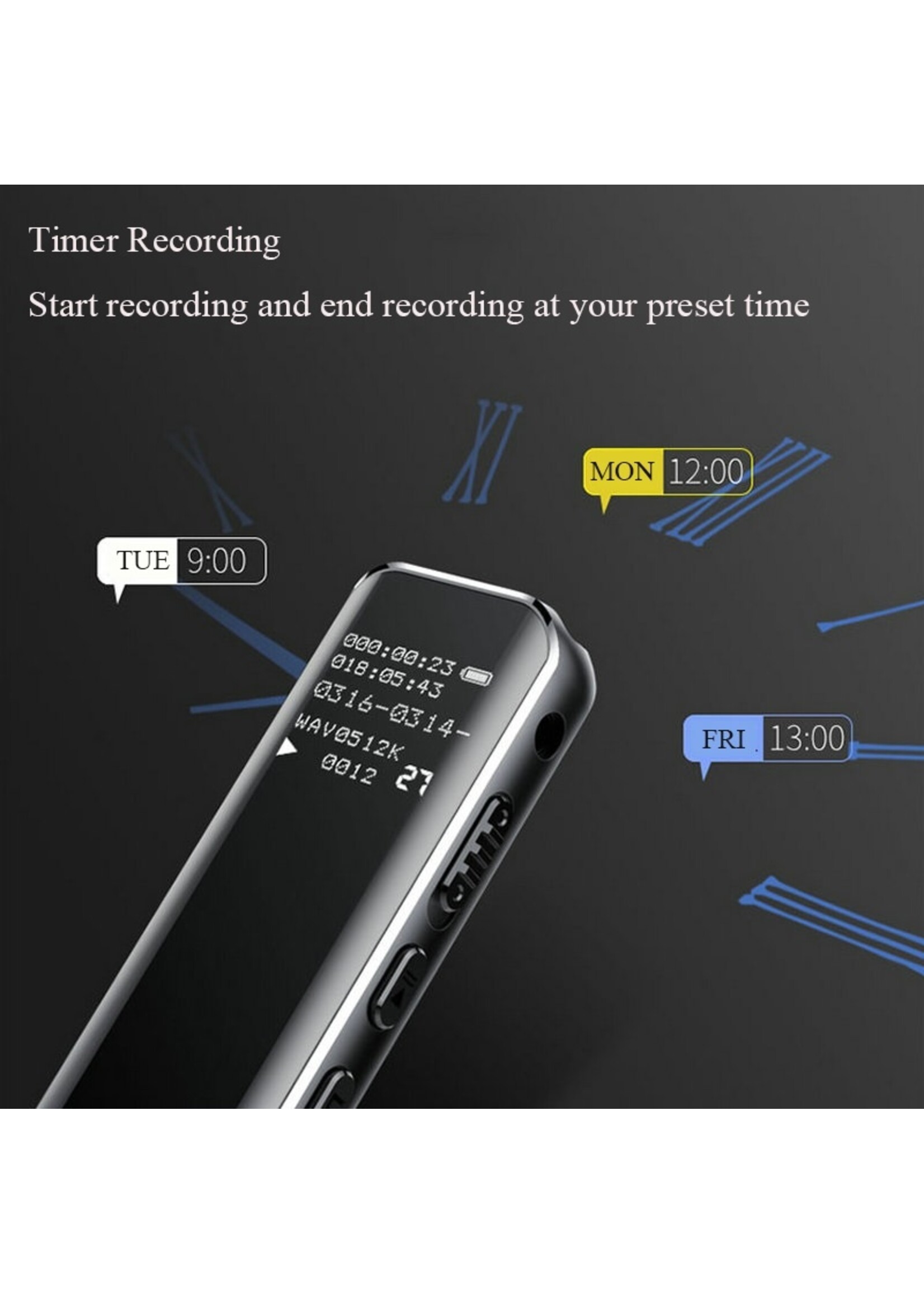 8gb Digitale spraakrecorder Sneltoets Geluid Audio-opname Dubbele microfoons Ruisonderdrukkingsvergrendeling 3D Edge Screen Spraakgestuurd