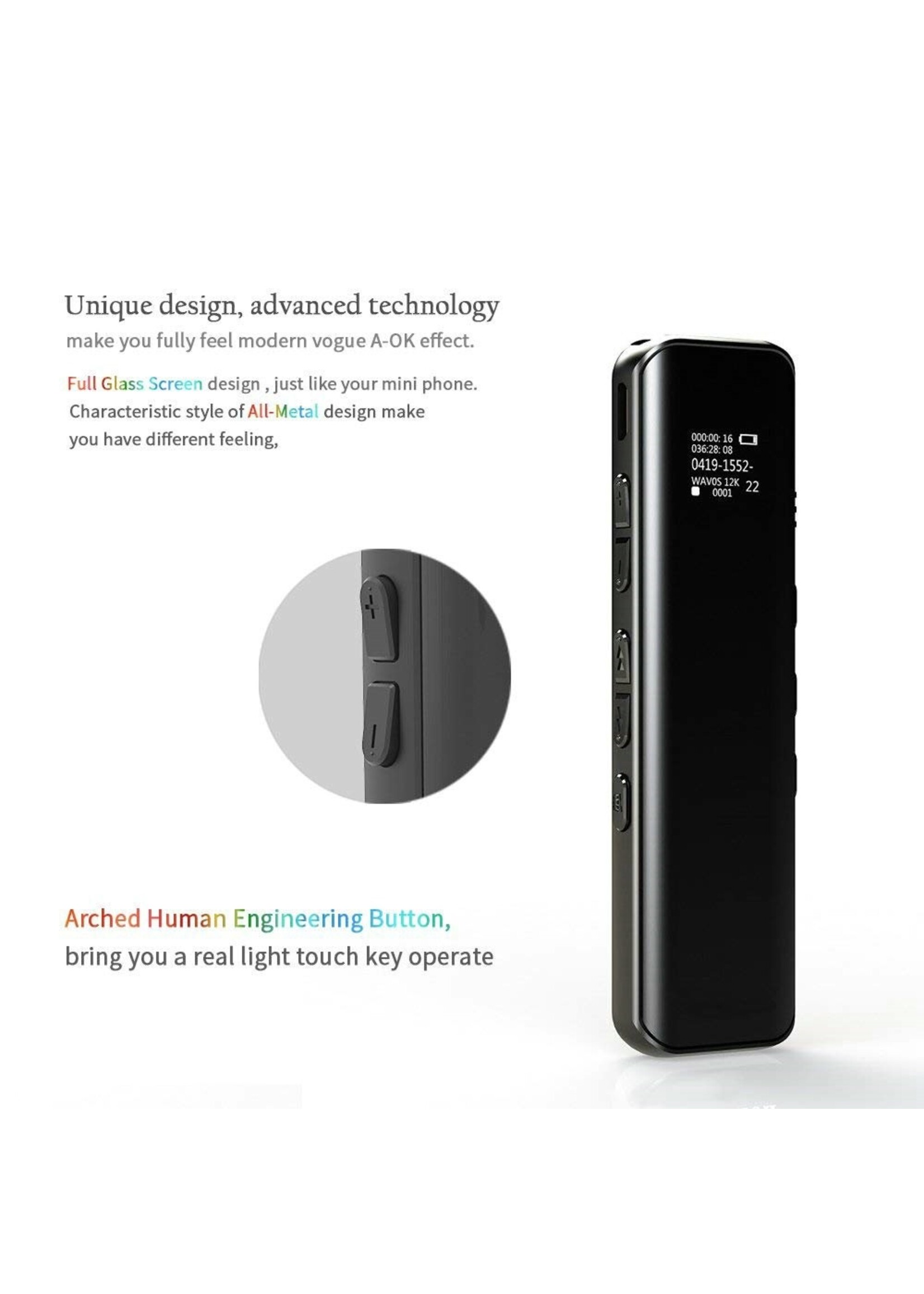 8gb Digitale spraakrecorder Sneltoets Geluid Audio-opname Dubbele microfoons Ruisonderdrukkingsvergrendeling 3D Edge Screen Spraakgestuurd