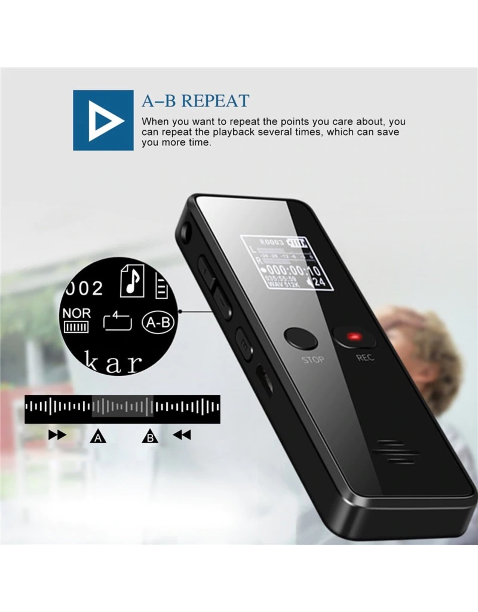 Merkloos V90 Digitale Voice Recorder 1536 Kbps Hoge Opnamekwaliteit Geluidsreductie One-Touch Opname Spraakherkenning Dictafoon MP3