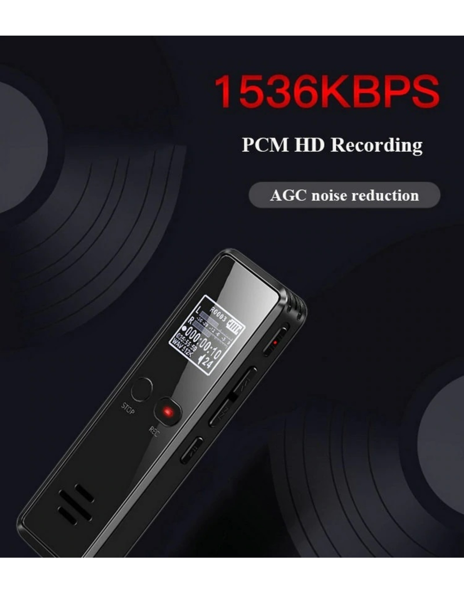 Merkloos V90 Digitale Voice Recorder 1536 Kbps Hoge Opnamekwaliteit Geluidsreductie One-Touch Opname Spraakherkenning Dictafoon MP3