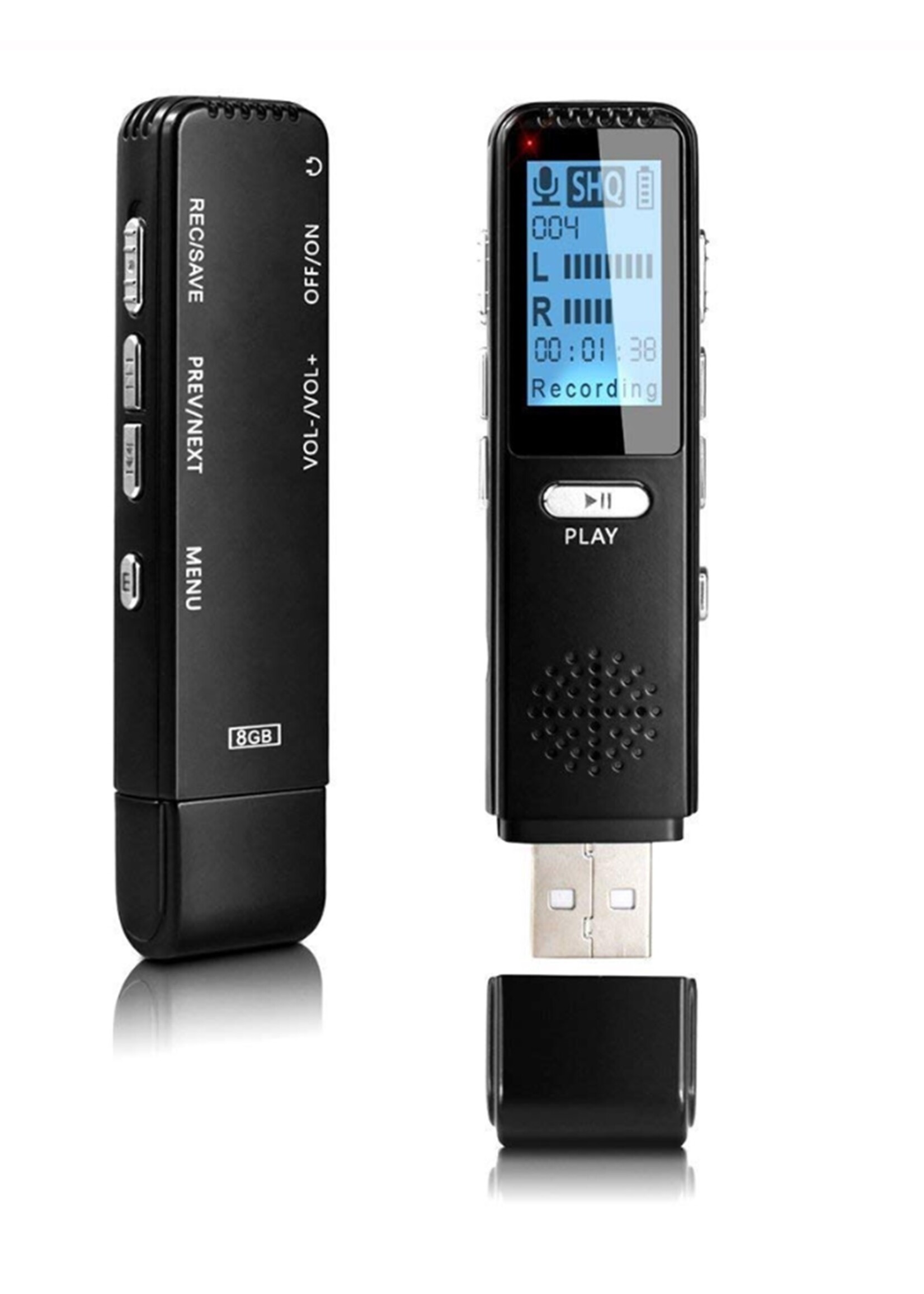 Premium Digitale Recorder - Premium Voice Recorder - Multifunctionele Voice Recorder - Dictafoon 8 GB - Audio Memo Recorder Met USB - Spraak Recorder - Sound – Geluid Recorder - Opname Apparaat - Met MP3 Speler Functie – 8GB