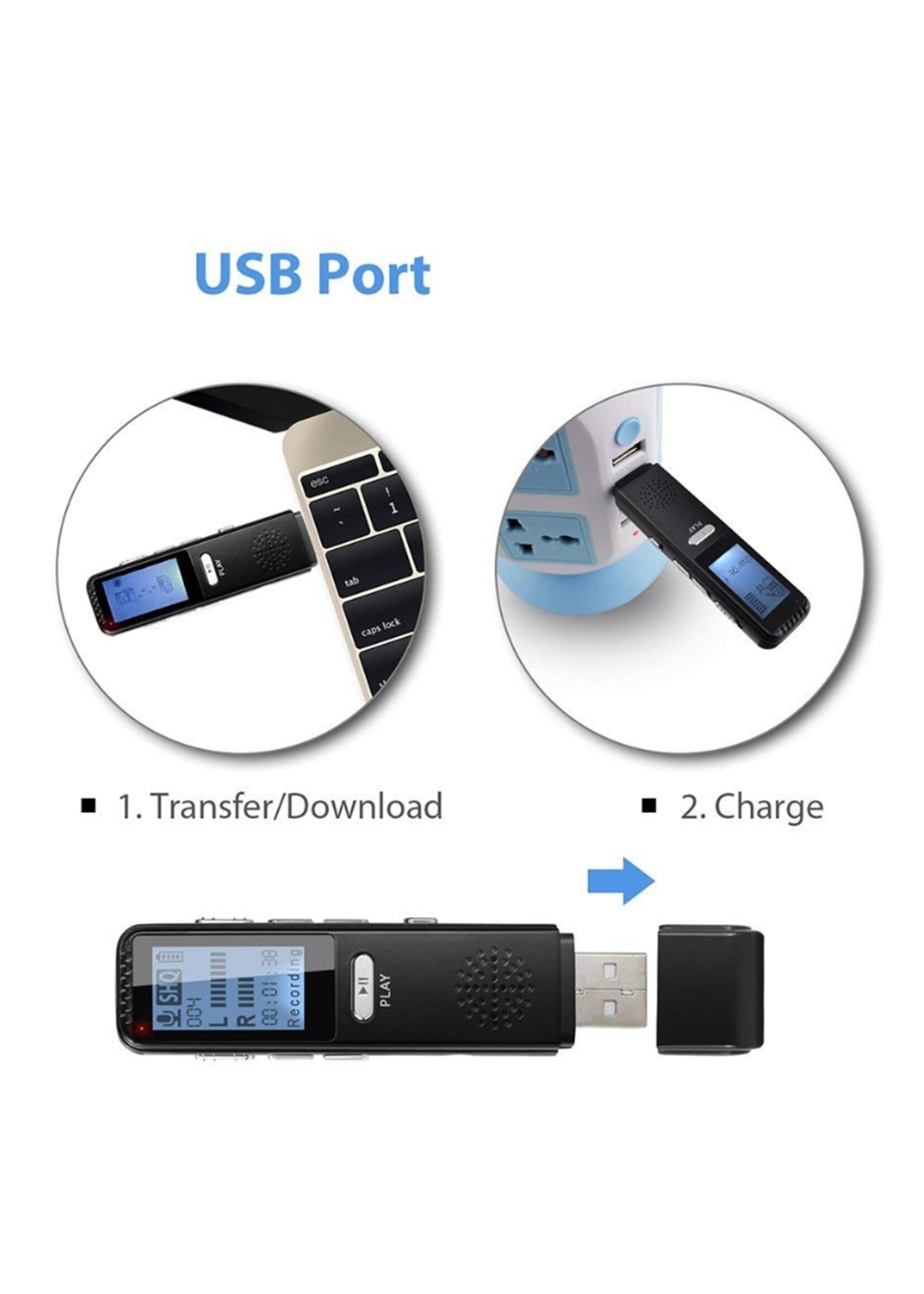 Premium Digitale Recorder - Premium Voice Recorder - Multifunctionele Voice Recorder - Dictafoon 8 GB - Audio Memo Recorder Met USB - Spraak Recorder - Sound – Geluid Recorder - Opname Apparaat - Met MP3 Speler Functie – 8GB