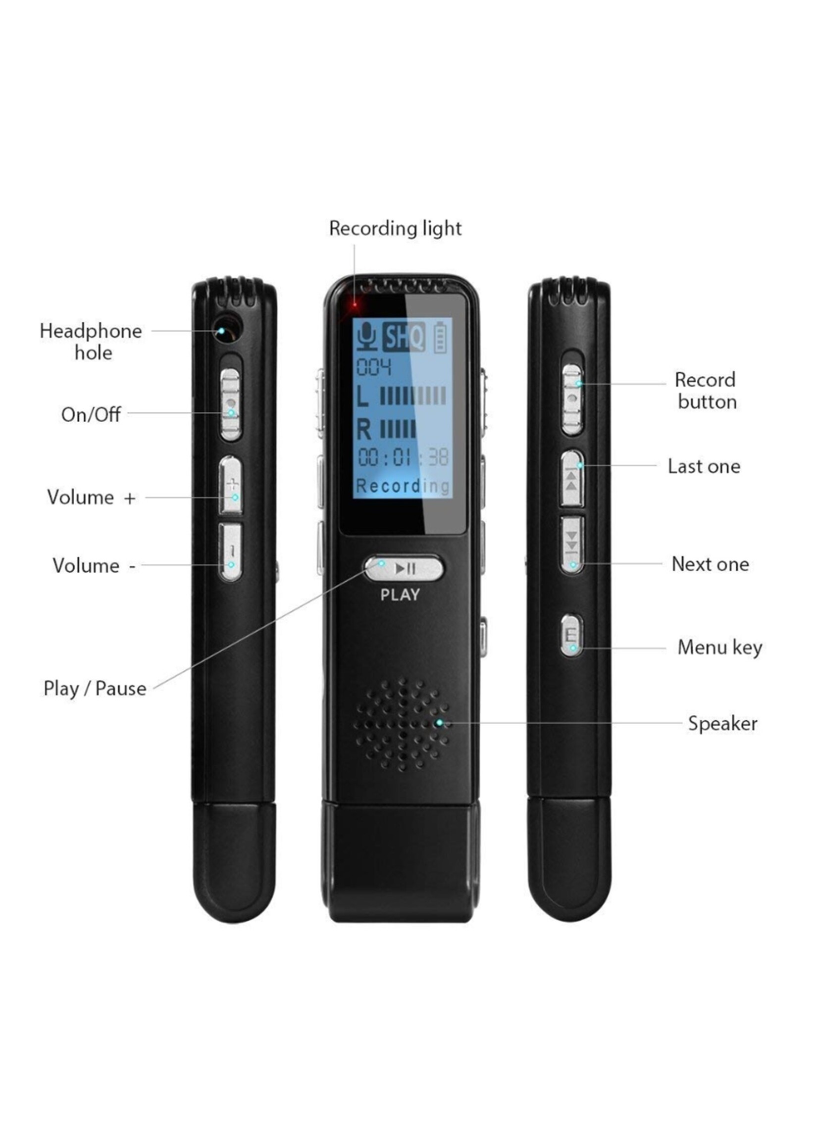 Premium Digitale Recorder - Premium Voice Recorder - Multifunctionele Voice Recorder - Dictafoon 8 GB - Audio Memo Recorder Met USB - Spraak Recorder - Sound – Geluid Recorder - Opname Apparaat - Met MP3 Speler Functie – 8GB