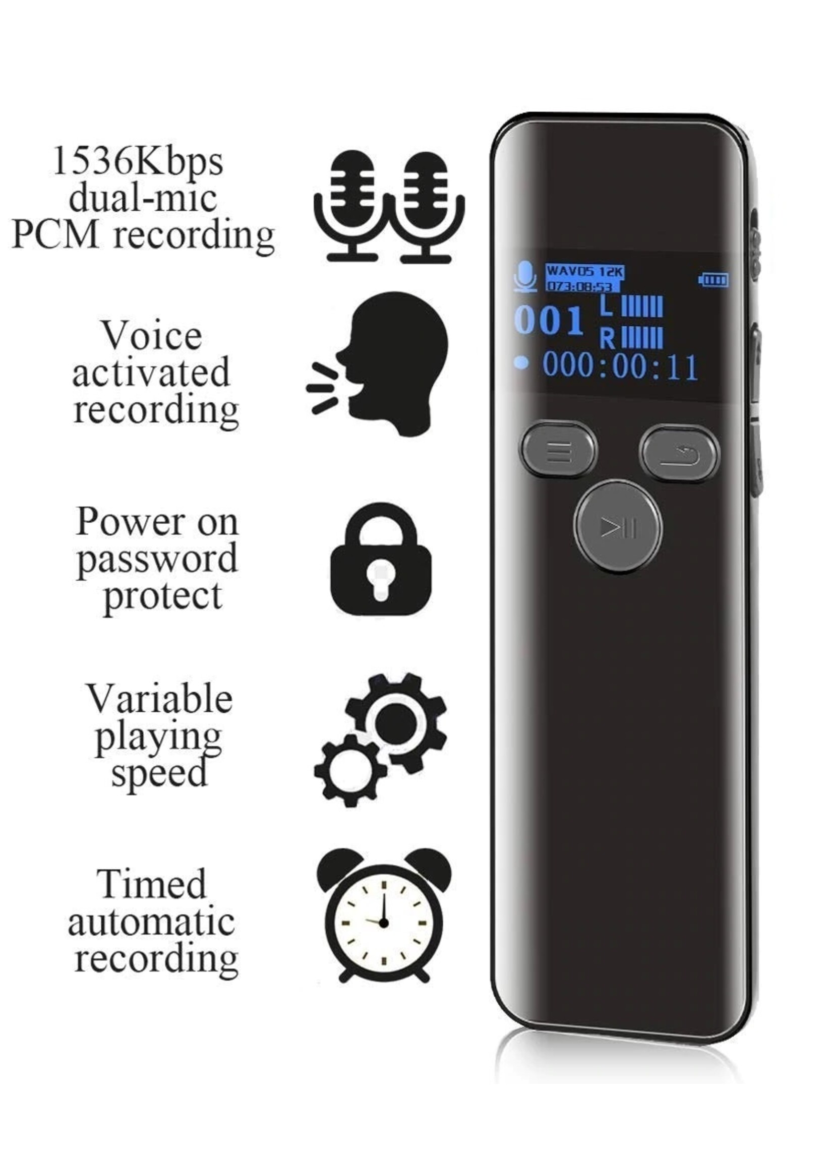 Premium Digitale Recorder - Premium Voice Recorder - Multifunctionele Voice Recorder - Dictafoon 8 GB - Audio Memo Recorder Met USB - Spraak Recorder - Sound – Geluid Recorder - Opname Apparaat - Met MP3 Speler Functie – 8GB