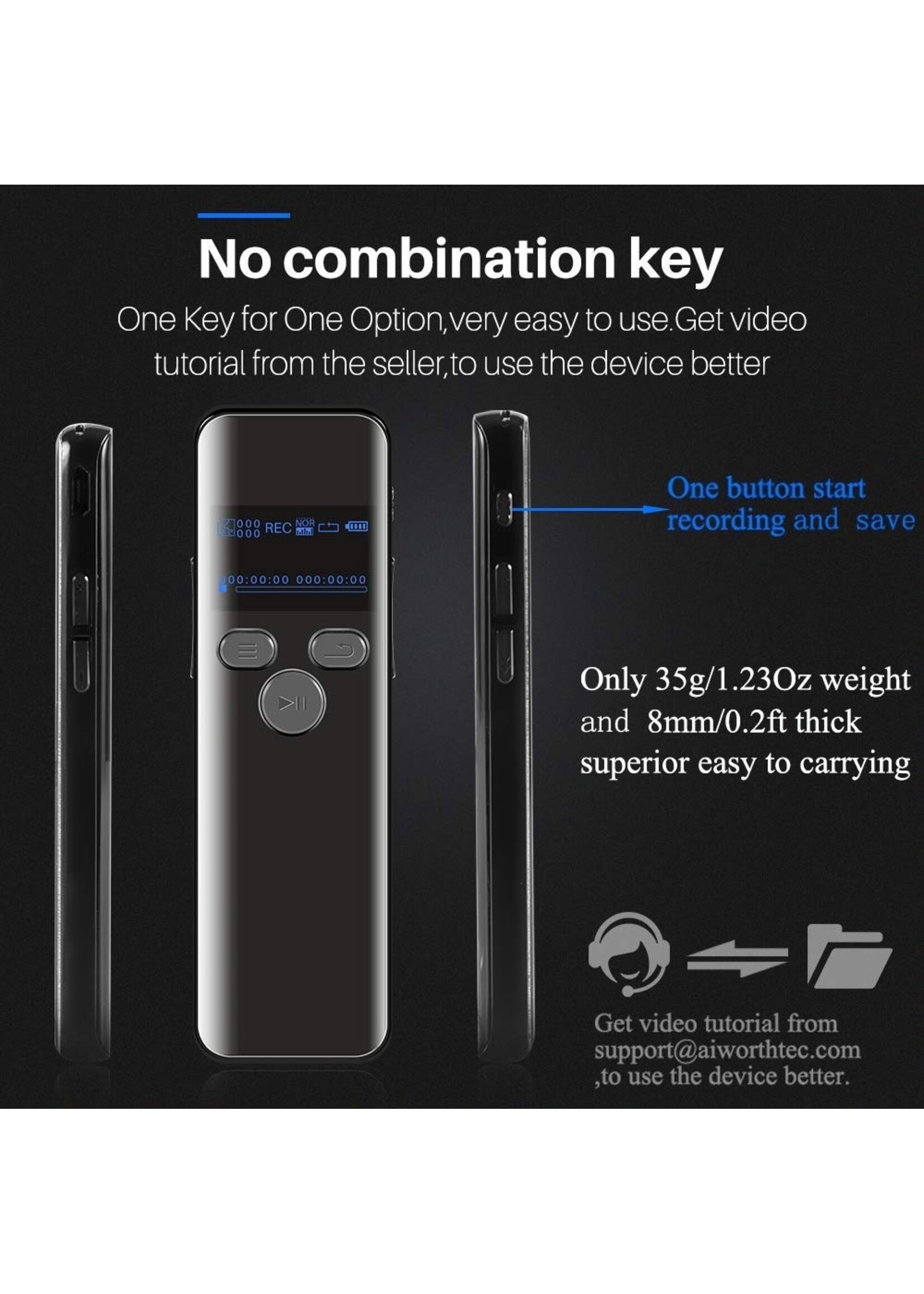Premium Digitale Recorder - Premium Voice Recorder - Multifunctionele Voice Recorder - Dictafoon 8 GB - Audio Memo Recorder Met USB - Spraak Recorder - Sound – Geluid Recorder - Opname Apparaat - Met MP3 Speler Functie – 8GB