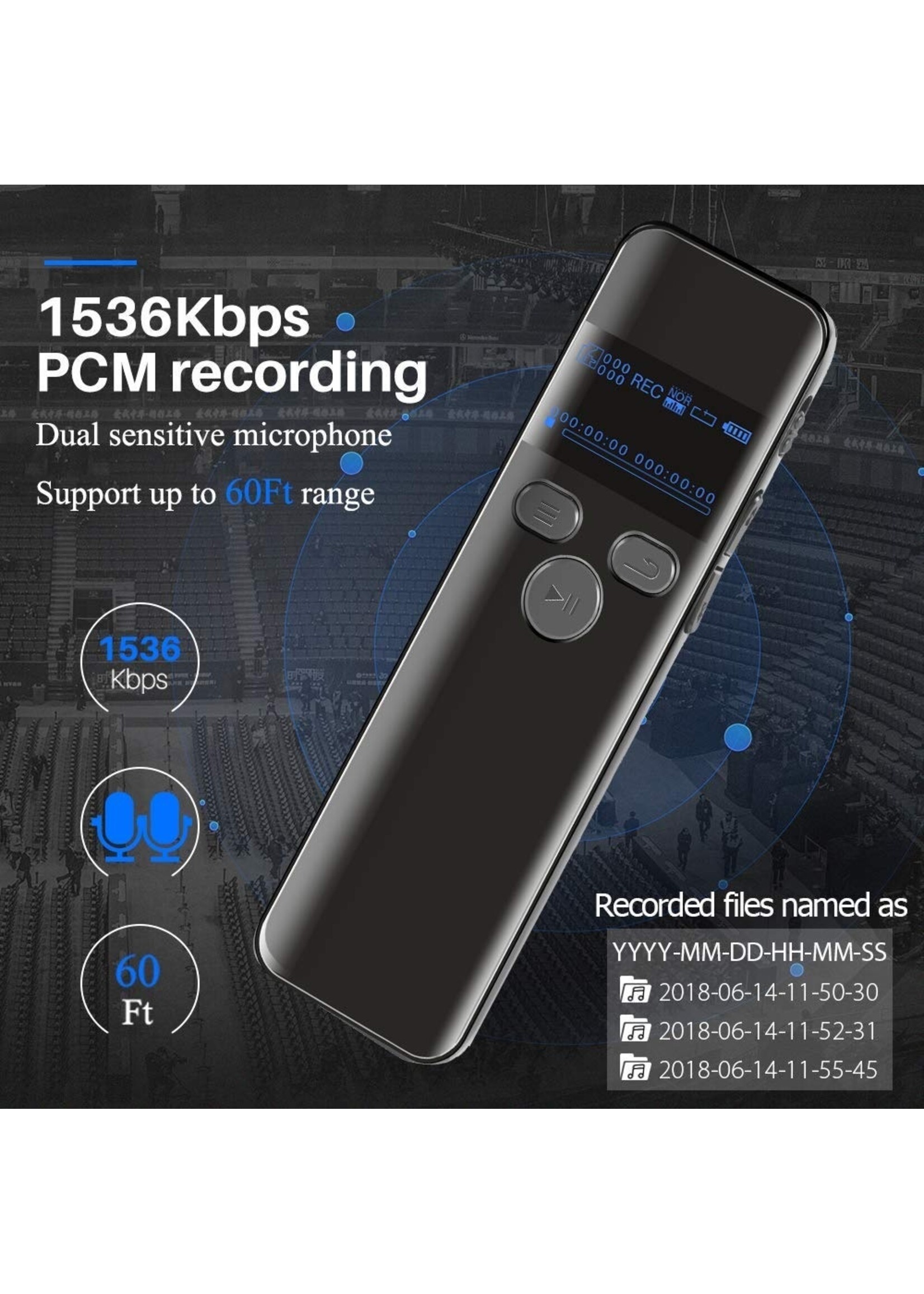 Premium Digitale Recorder - Premium Voice Recorder - Multifunctionele Voice Recorder - Dictafoon 8 GB - Audio Memo Recorder Met USB - Spraak Recorder - Sound – Geluid Recorder - Opname Apparaat - Met MP3 Speler Functie – 8GB