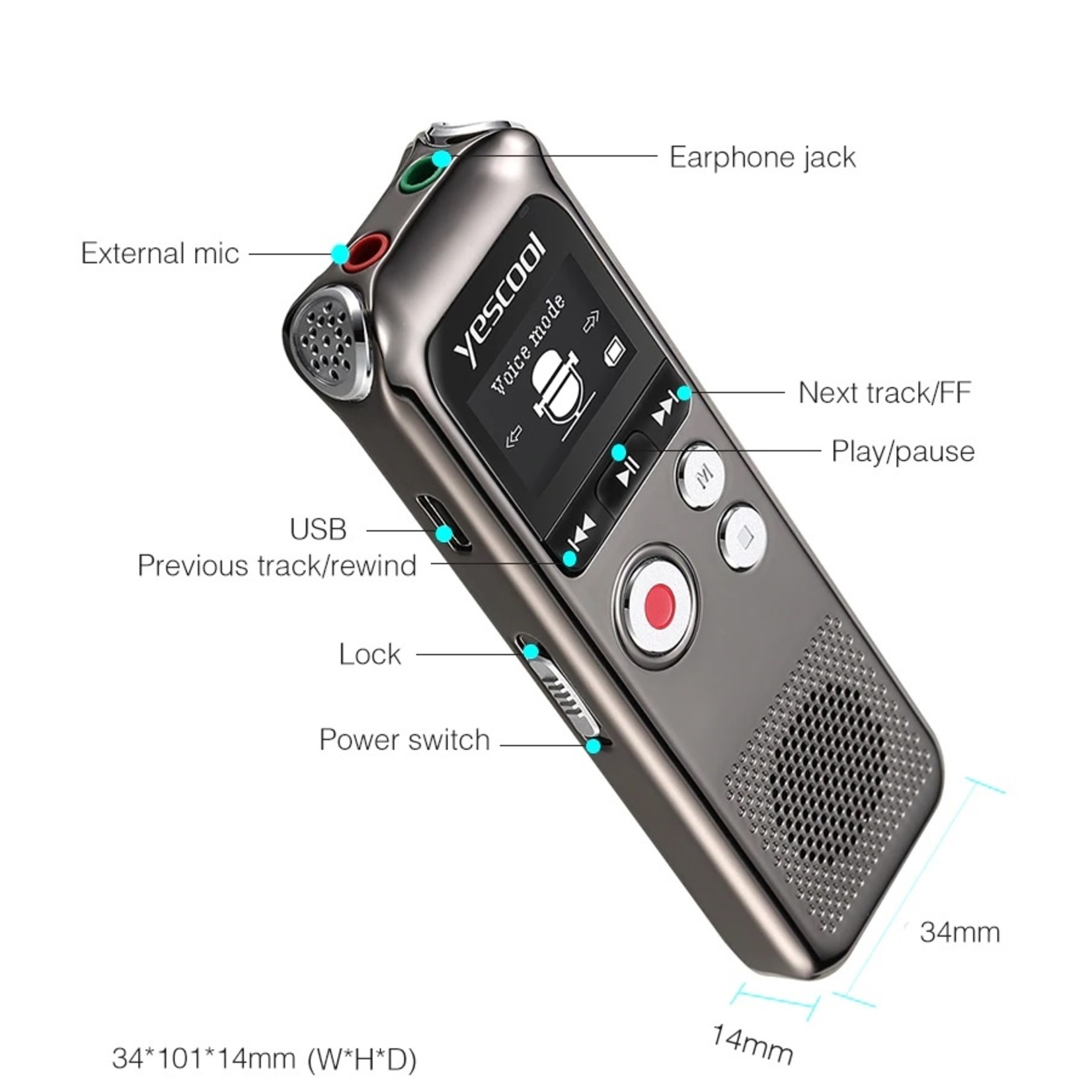 Premium Digitale Recorder - Premium Voice Recorder - Multifunctionele Voice Recorder - Dictafoon 8 GB - Audio Memo Recorder Met USB - Spraak Recorder - Sound – Geluid Recorder - Opname Apparaat - Met MP3 Speler Functie – 8GB