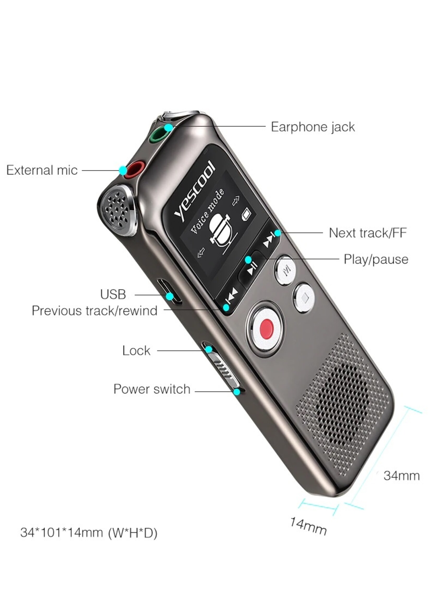 Premium Digitale Recorder - Premium Voice Recorder - Multifunctionele Voice Recorder - Dictafoon 8 GB - Audio Memo Recorder Met USB - Spraak Recorder - Sound – Geluid Recorder - Opname Apparaat - Met MP3 Speler Functie – 8GB