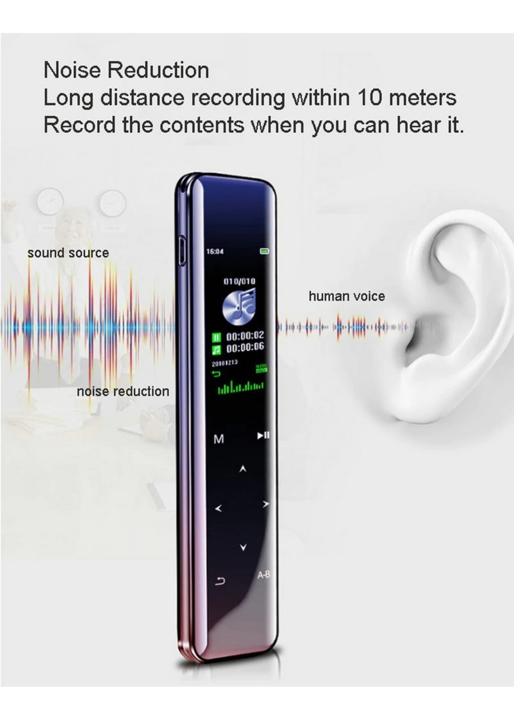 Premium Digitale Recorder - Premium Voice Recorder - Multifunctionele Voice Recorder - Dictafoon 8 GB - Audio Memo Recorder Met USB - Spraak Recorder - Sound – Geluid Recorder - Opname Apparaat - Met MP3 Speler Functie – 8GB