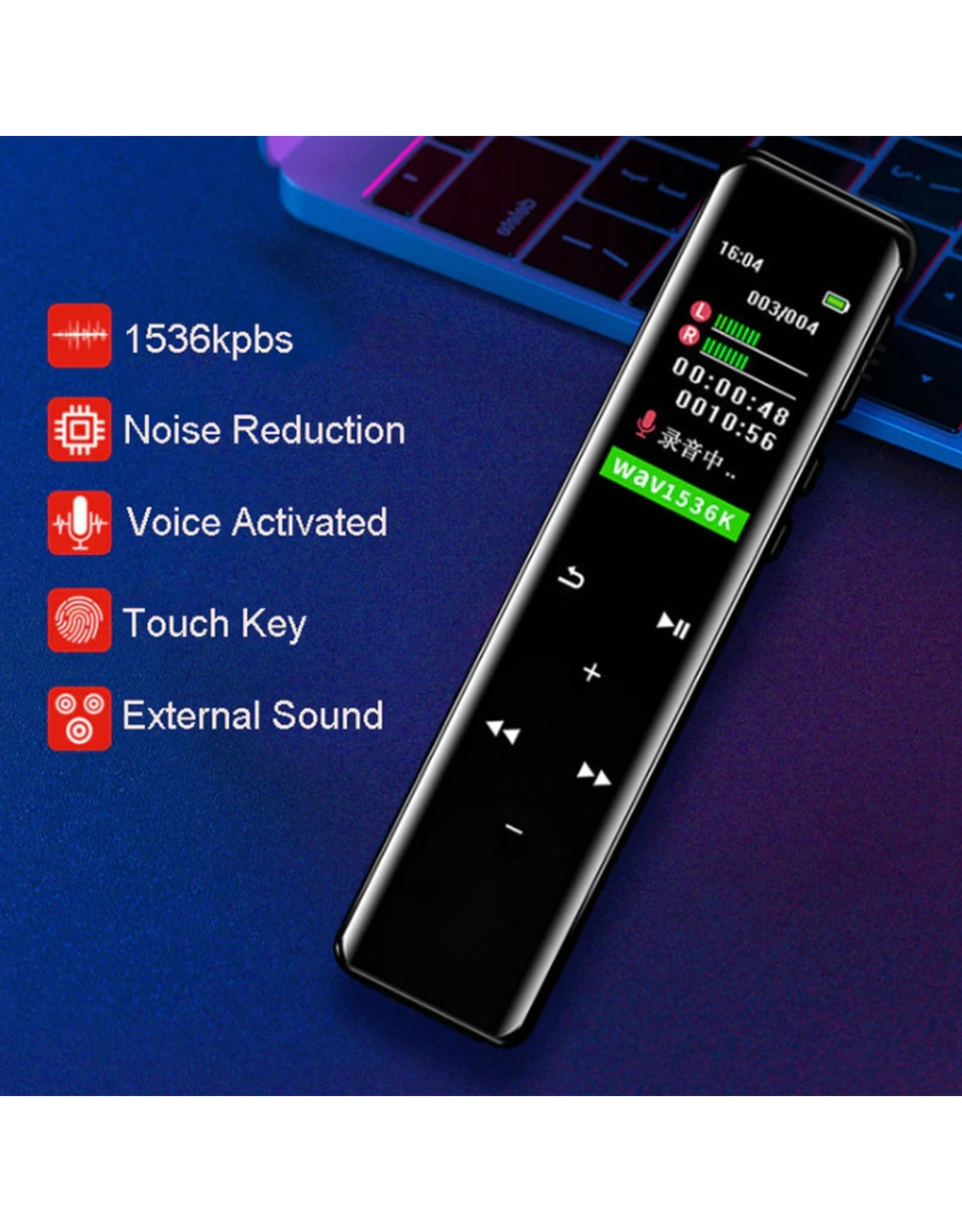 Merkloos Premium Digitale Recorder - Premium Voice Recorder - Multifunctionele Voice Recorder - Dictafoon 8 GB - Audio Memo Recorder Met USB - Spraak Recorder - Sound – Geluid Recorder - Opname Apparaat - Met MP3 Speler Functie – 8GB