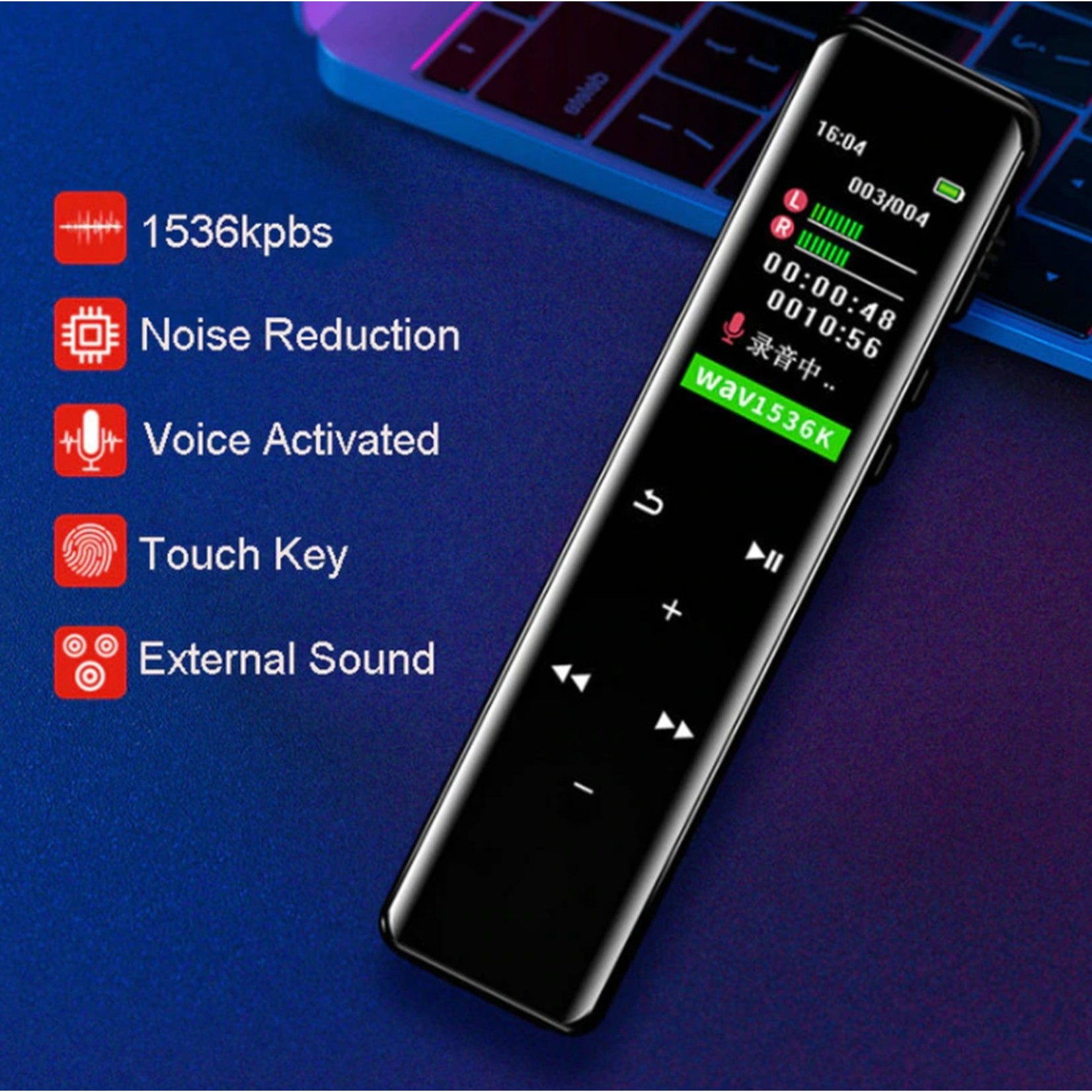 Premium Digitale Recorder - Premium Voice Recorder - Multifunctionele Voice Recorder - Dictafoon 8 GB - Audio Memo Recorder Met USB - Spraak Recorder - Sound – Geluid Recorder - Opname Apparaat - Met MP3 Speler Functie – 8GB