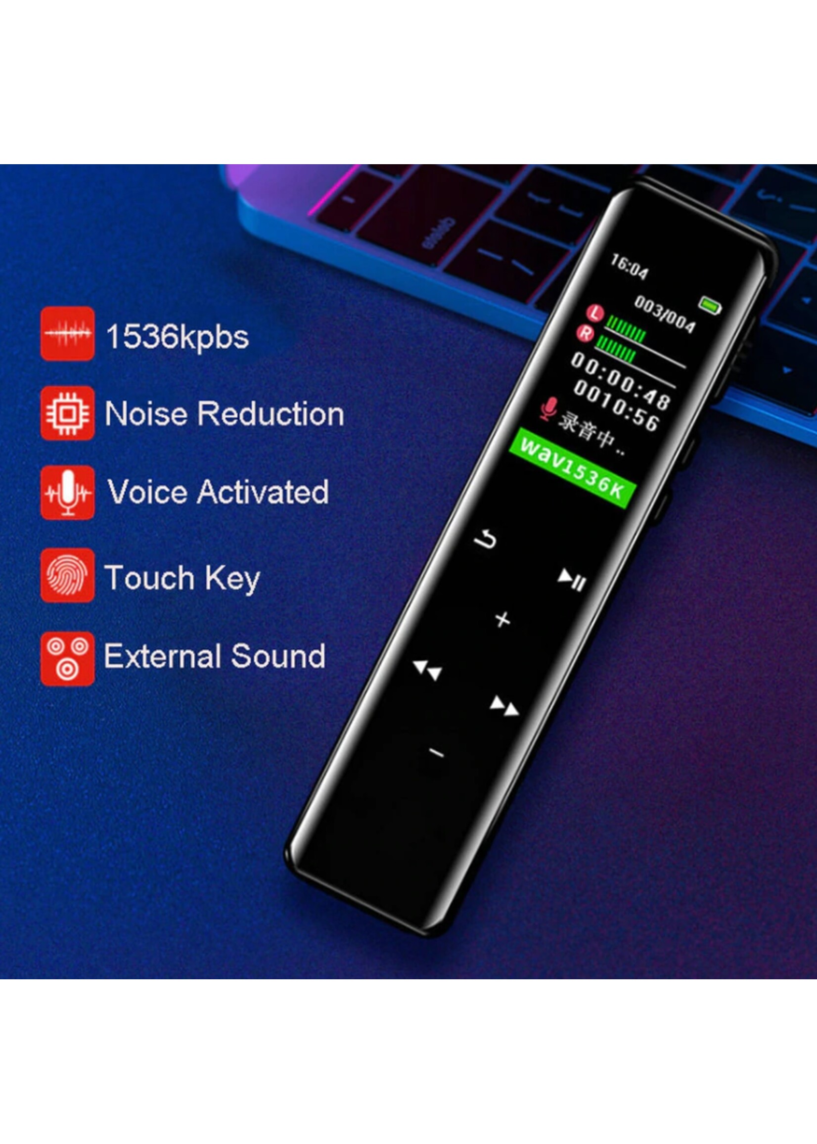 Premium Digitale Recorder - Premium Voice Recorder - Multifunctionele Voice Recorder - Dictafoon 8 GB - Audio Memo Recorder Met USB - Spraak Recorder - Sound – Geluid Recorder - Opname Apparaat - Met MP3 Speler Functie – 8GB