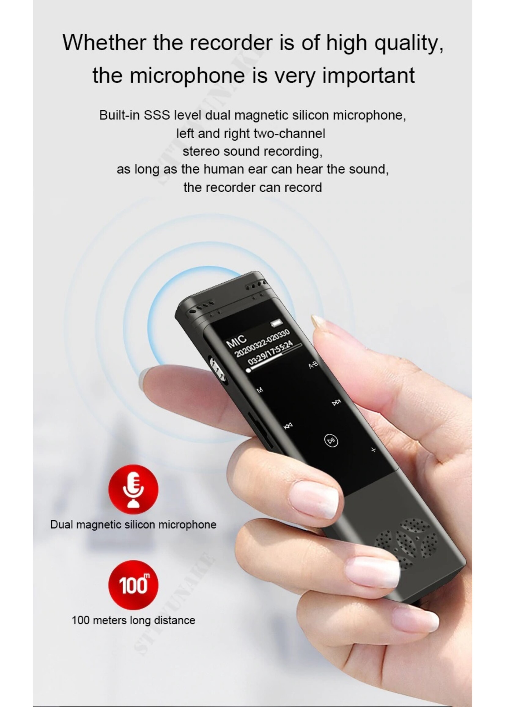 Premium Digitale Recorder - Premium Voice Recorder - Multifunctionele Voice Recorder - Dictafoon 8 GB - Audio Memo Recorder Met USB - Spraak Recorder - Sound – Geluid Recorder - Opname Apparaat - Met MP3 Speler Functie – 8GB