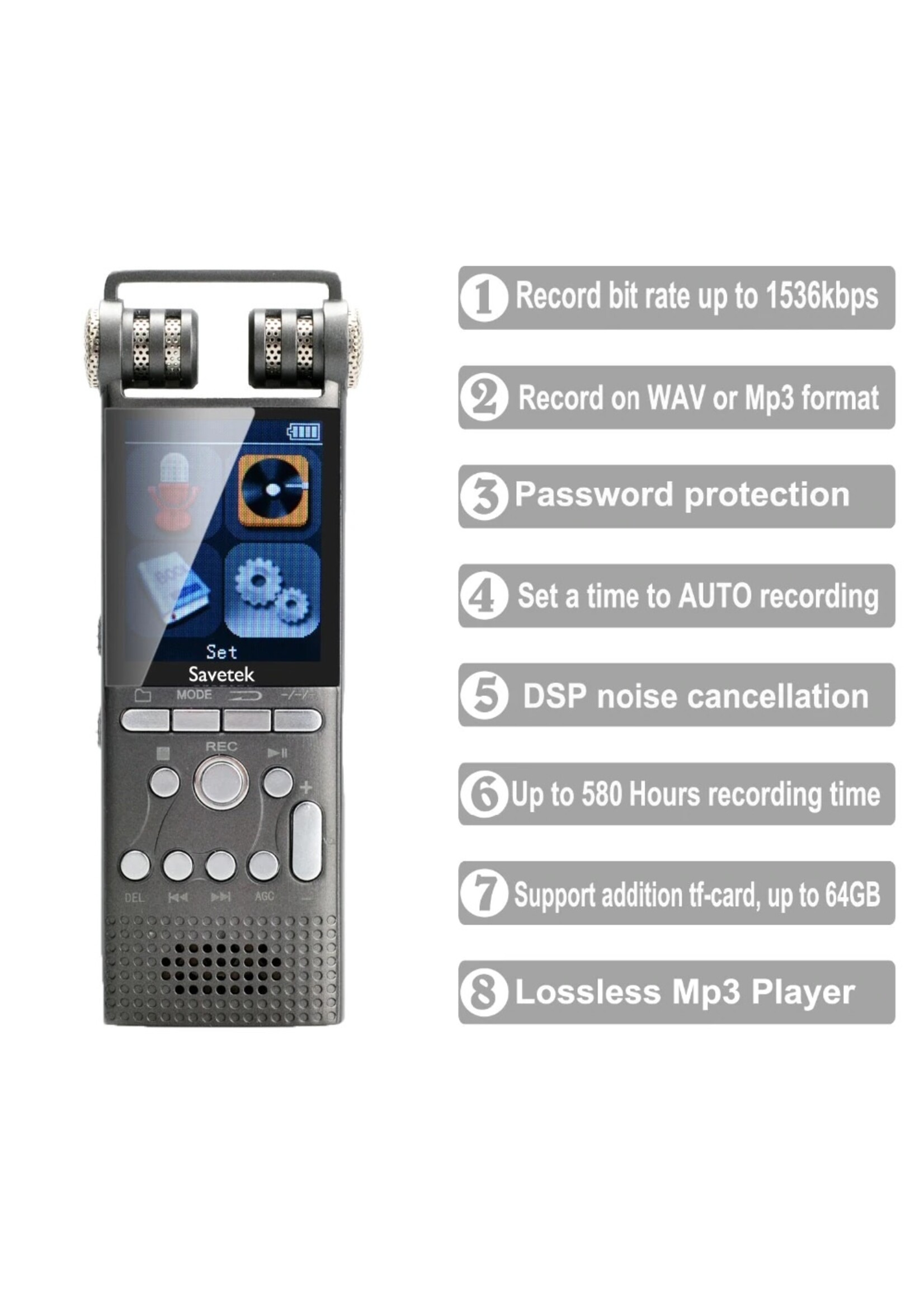 Premium Digitale Recorder - Premium Voice Recorder - Multifunctionele Voice Recorder - Dictafoon 8 GB - Audio Memo Recorder Met USB - Spraak Recorder - Sound – Geluid Recorder - Opname Apparaat - Met MP3 Speler Functie – Zwart