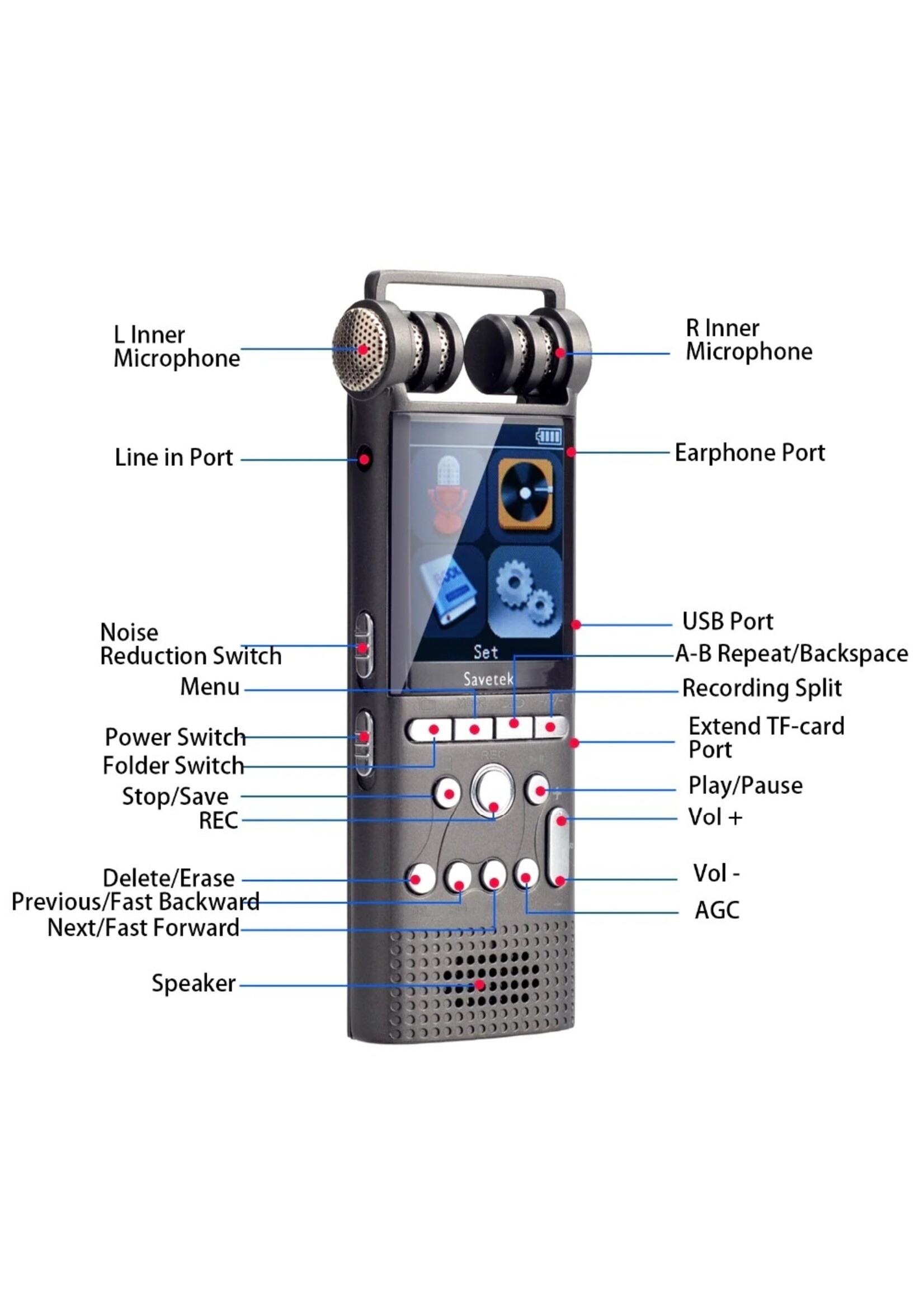 Premium Digitale Recorder - Premium Voice Recorder - Multifunctionele Voice Recorder - Dictafoon 8 GB - Audio Memo Recorder Met USB - Spraak Recorder - Sound – Geluid Recorder - Opname Apparaat - Met MP3 Speler Functie – Zwart